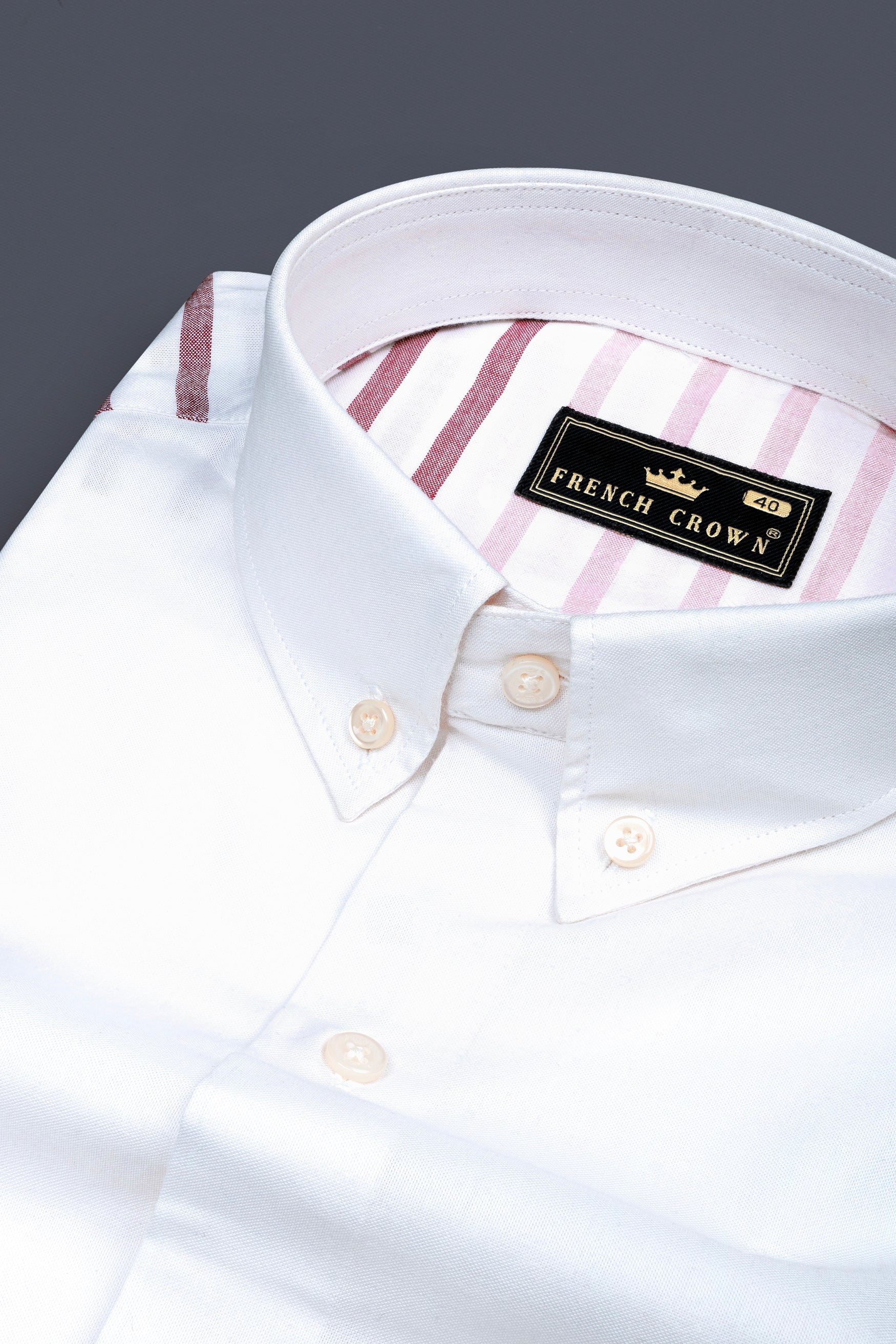 Bright White with Turkish Pink Horizontal Striped Oxford Cotton Shirt