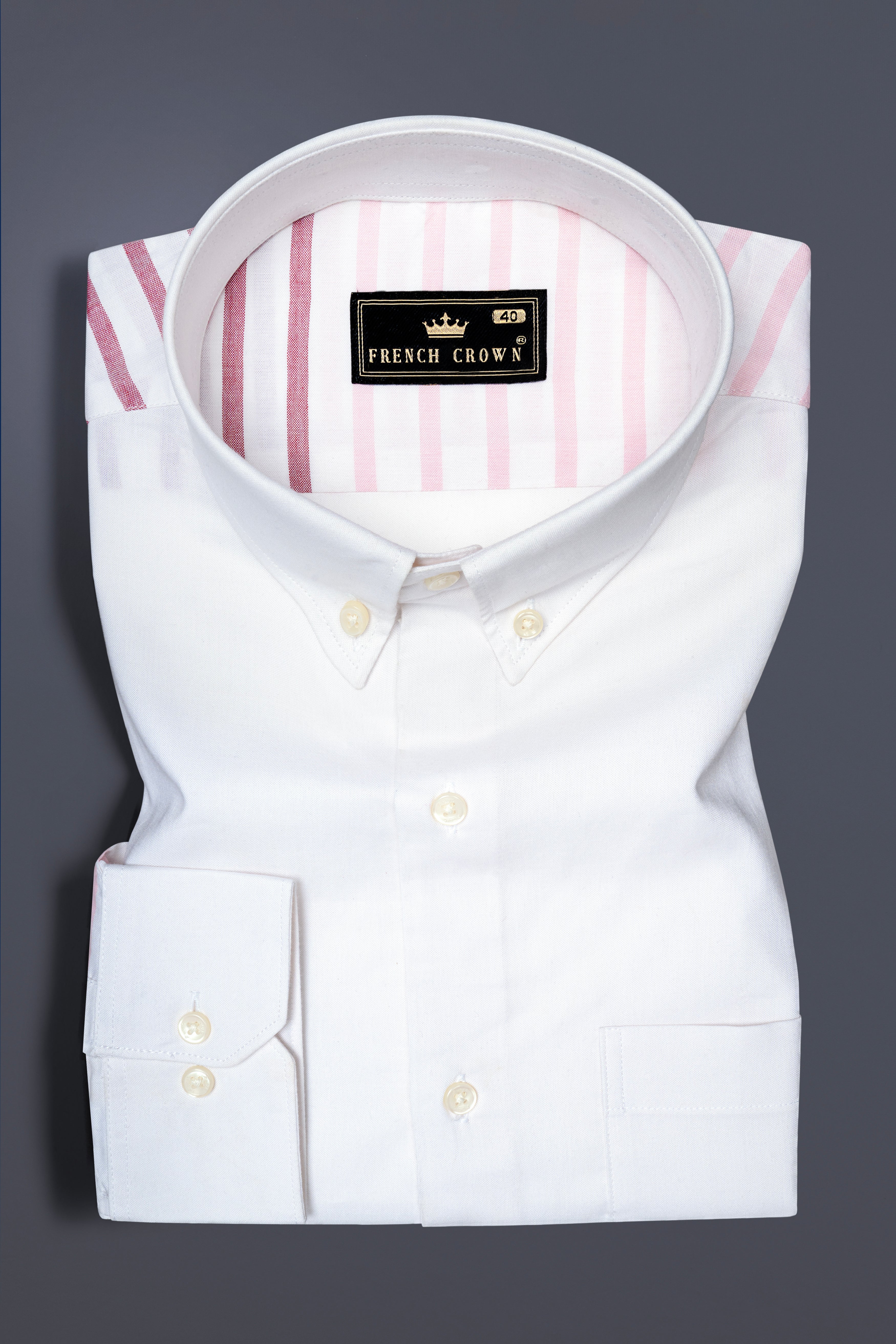 Bright White with Turkish Pink Horizontal Striped Oxford Cotton Shirt