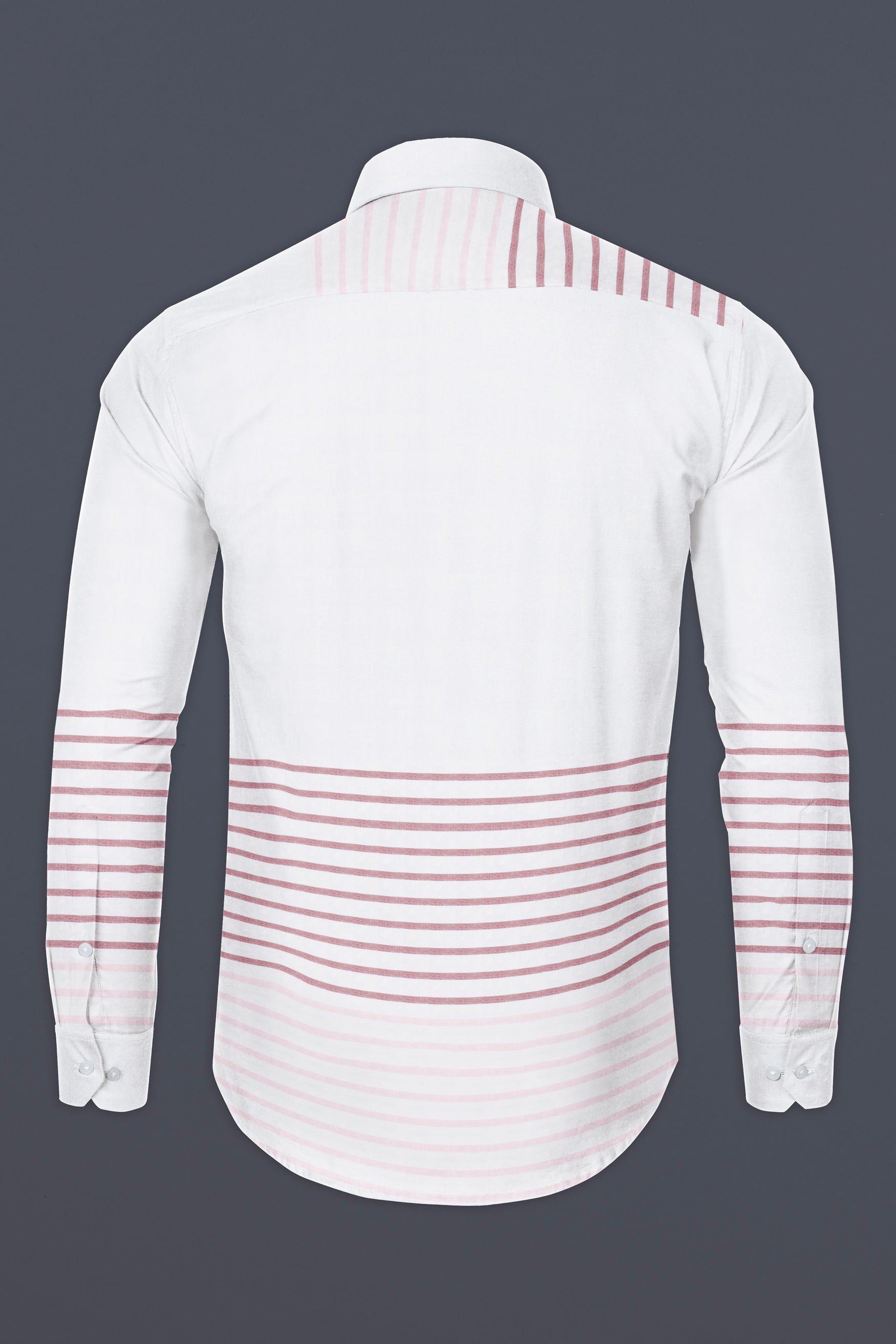 Bright White with Turkish Pink Horizontal Striped Oxford Cotton Shirt