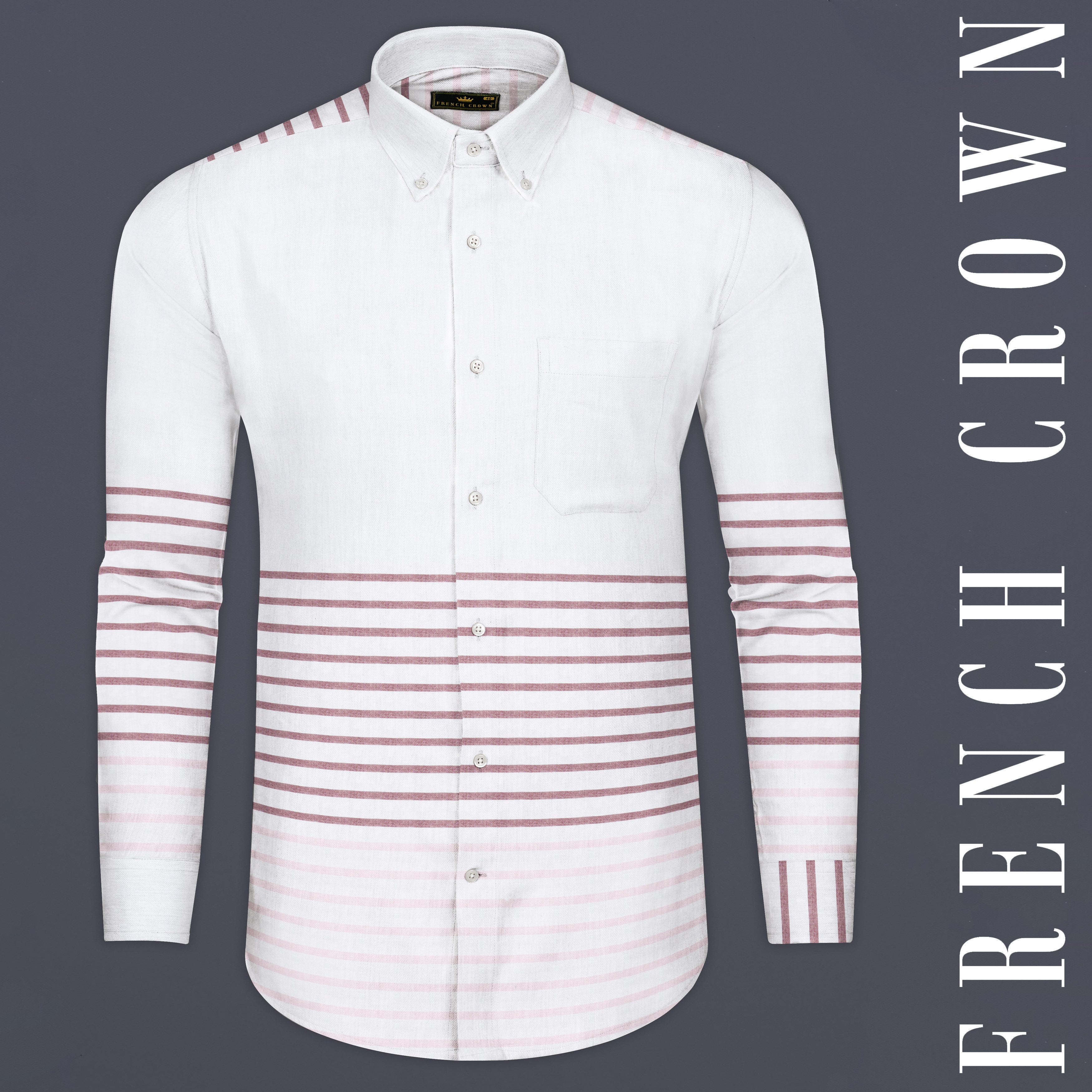 Bright White with Turkish Pink Horizontal Casual Stripes Premium