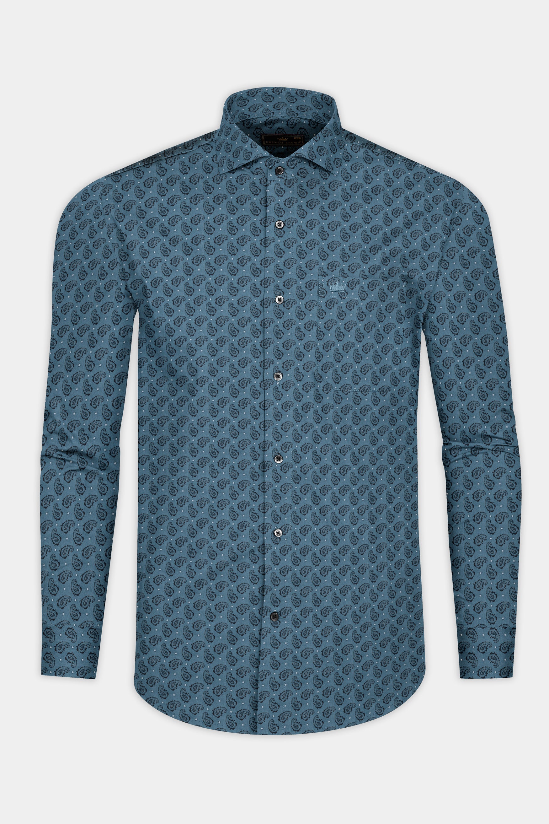 William Blue with Black Paisley Printed Super Soft Premium Cotton Shirt