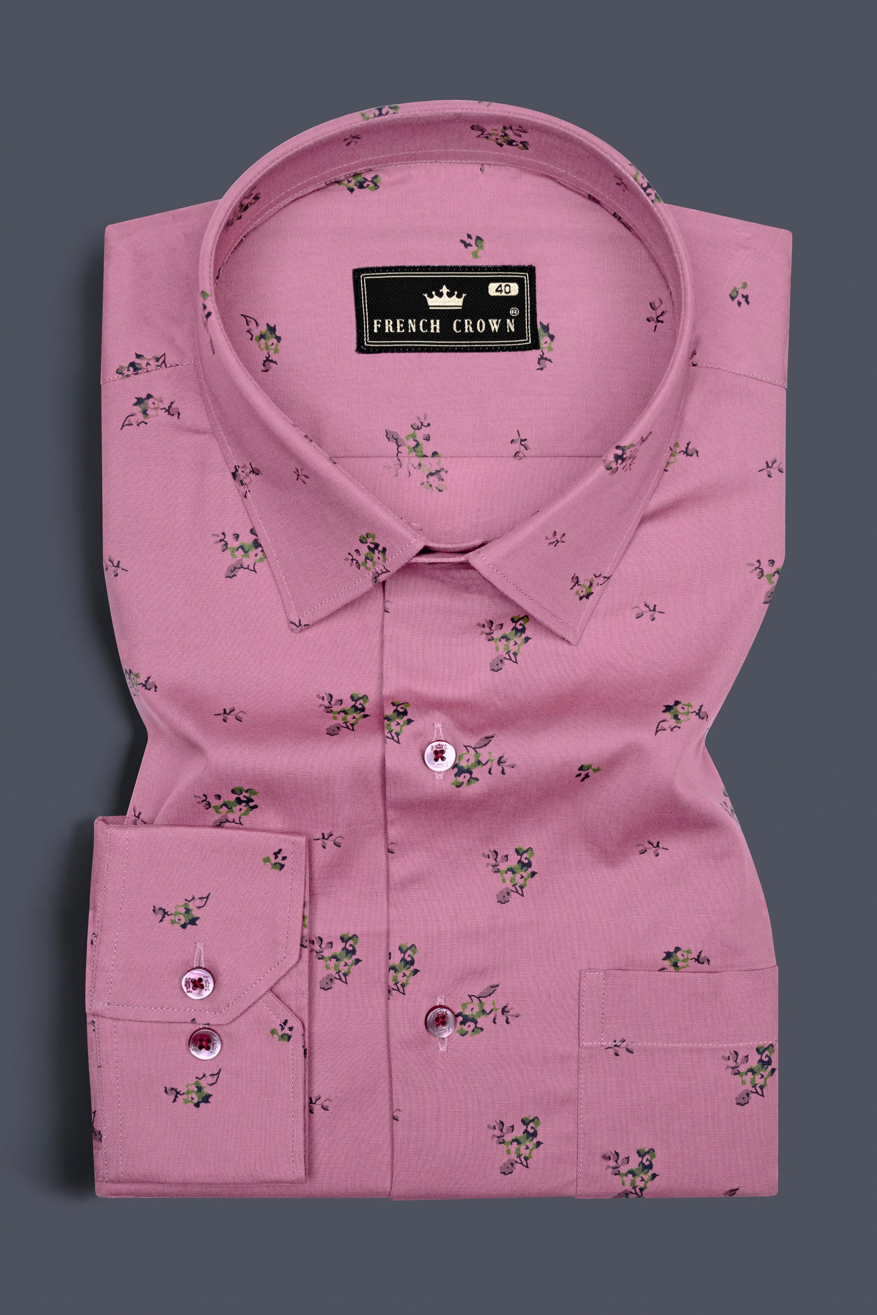 Opera Mauve Pink Flower Printed Chambray Shirt