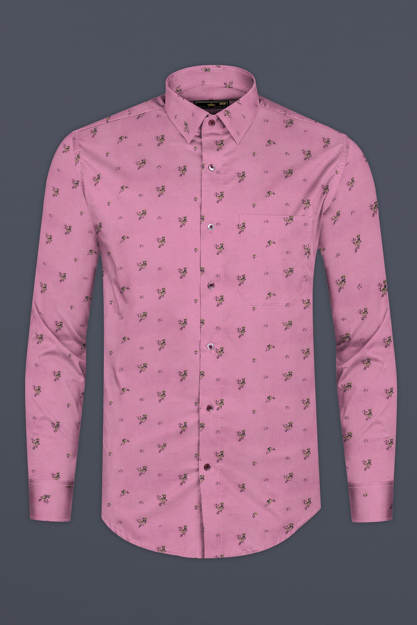 Opera Mauve Pink Flower Printed Chambray Shirt