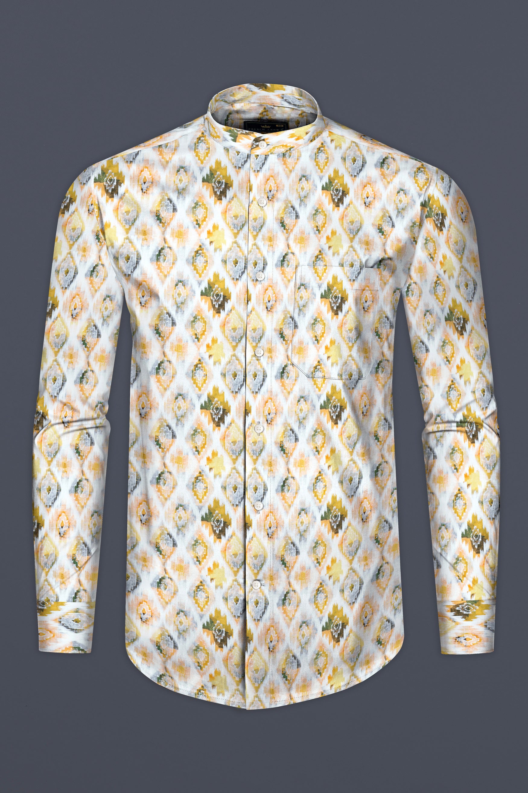Bright White Multicolor Geometric Pattern Printed Super Soft Premium Cotton Shirt