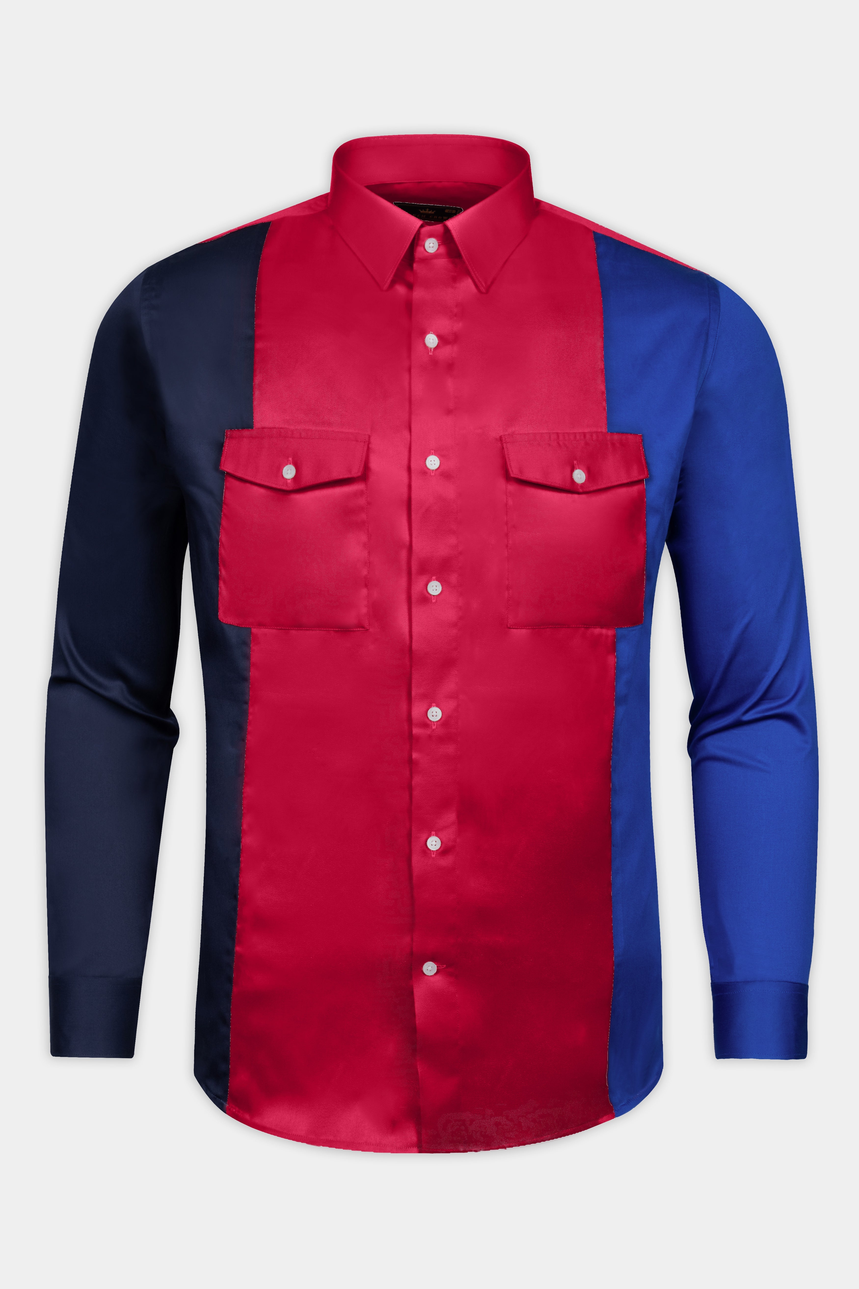 Shiraz Red with Catalina Blue and Ebony Blue Super Soft Premium Cotton Designer Shirt