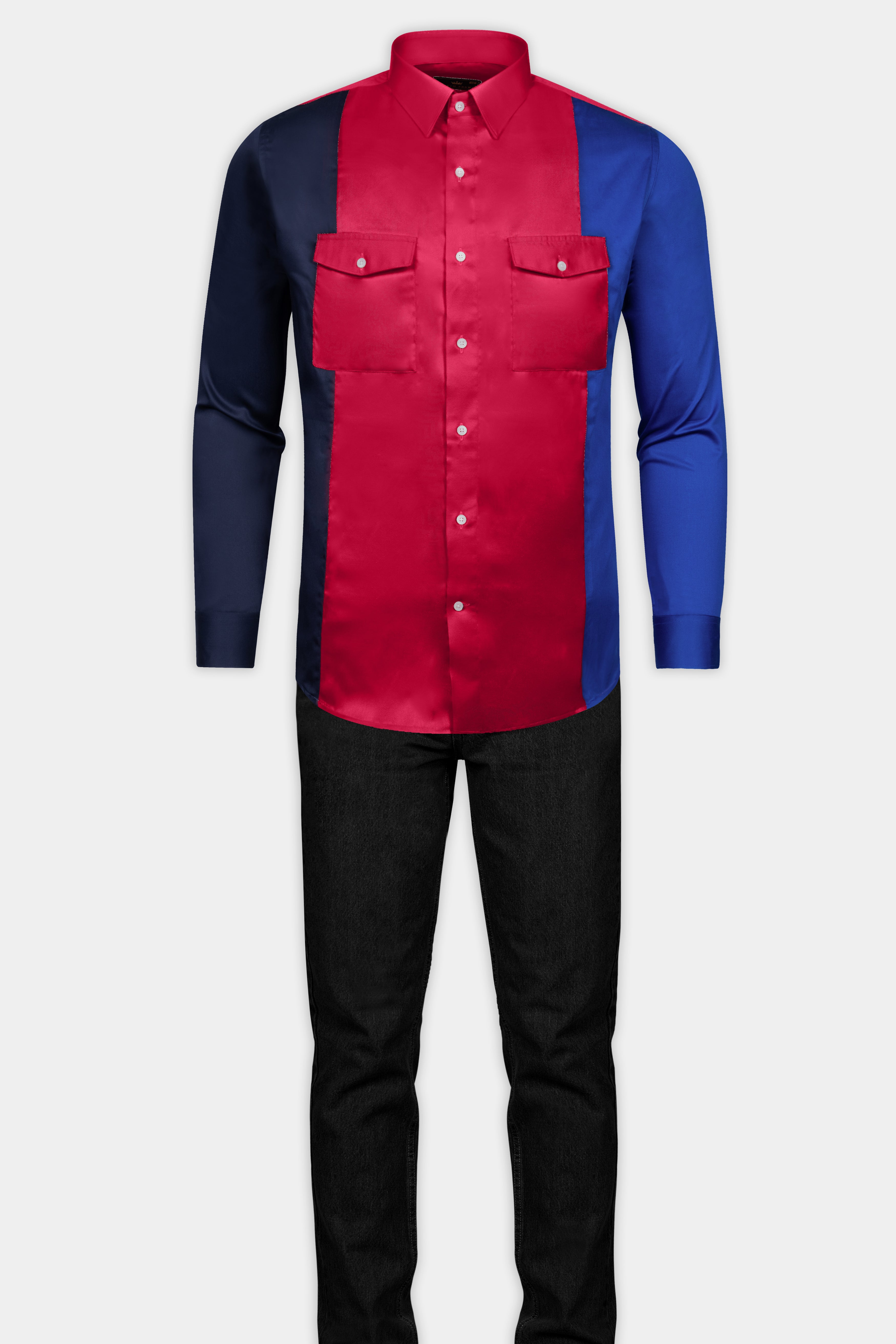 Shiraz Red with Catalina Blue and Ebony Blue Super Soft Premium Cotton Designer Shirt