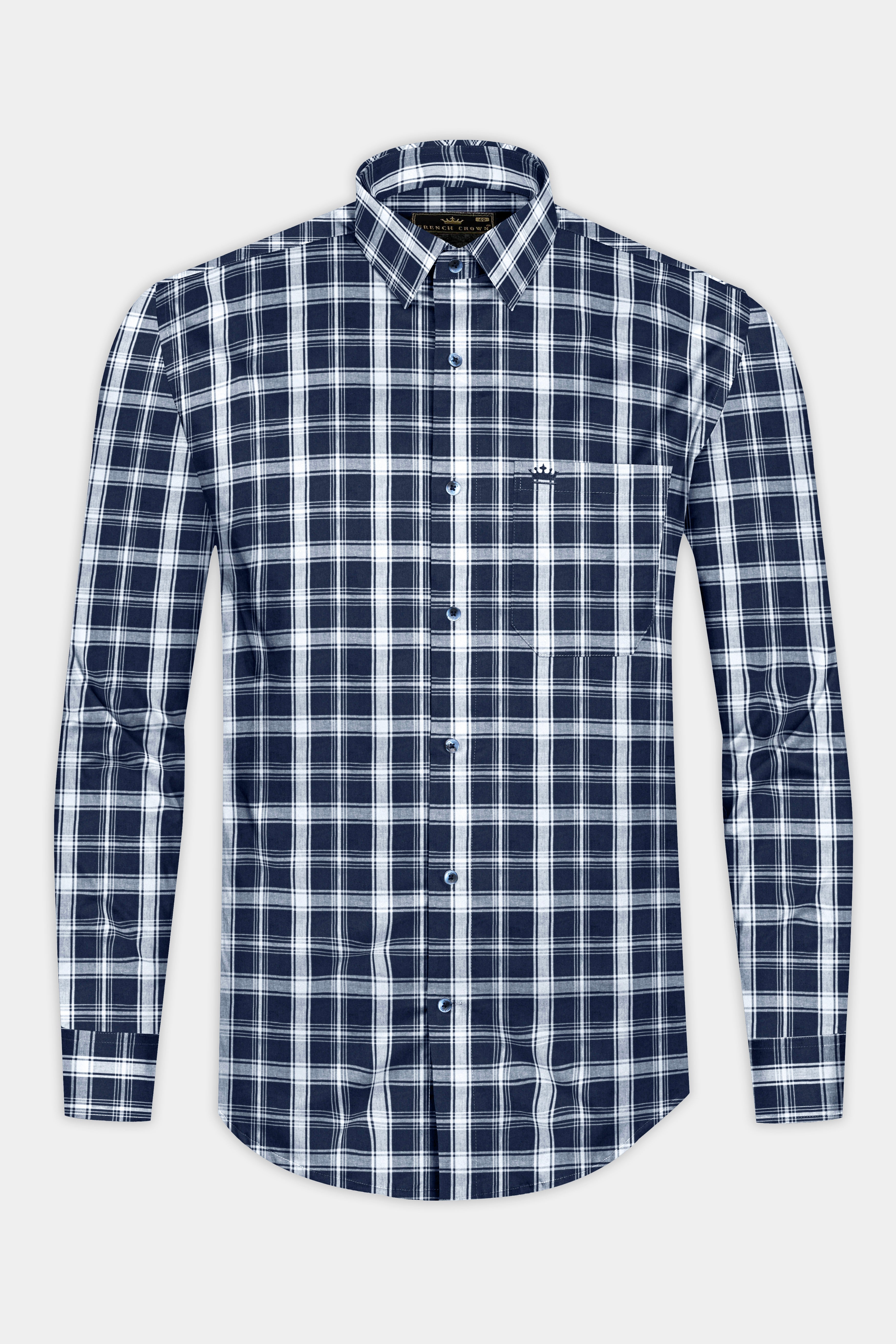 Tealish Blue and White Checks Plaid Oxford Shirt