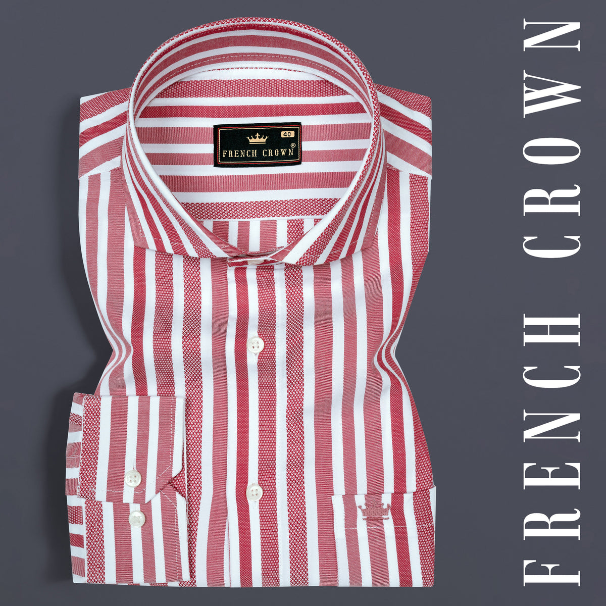 Raspberry Pink with White Formal Stripes Premium Cotton Shirt For Men