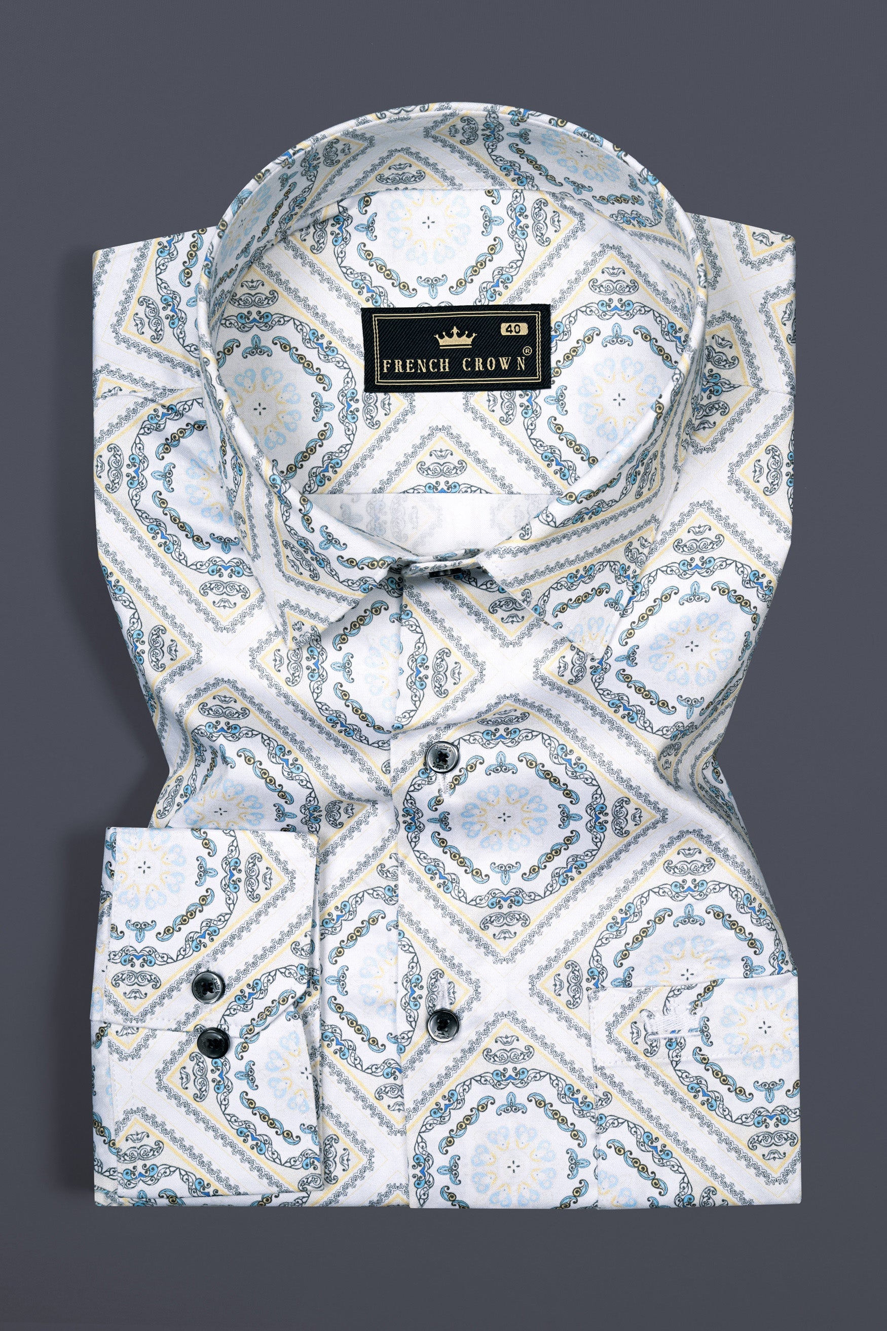 Bright White Geometric Printed Super Soft Premium Cotton Shirt