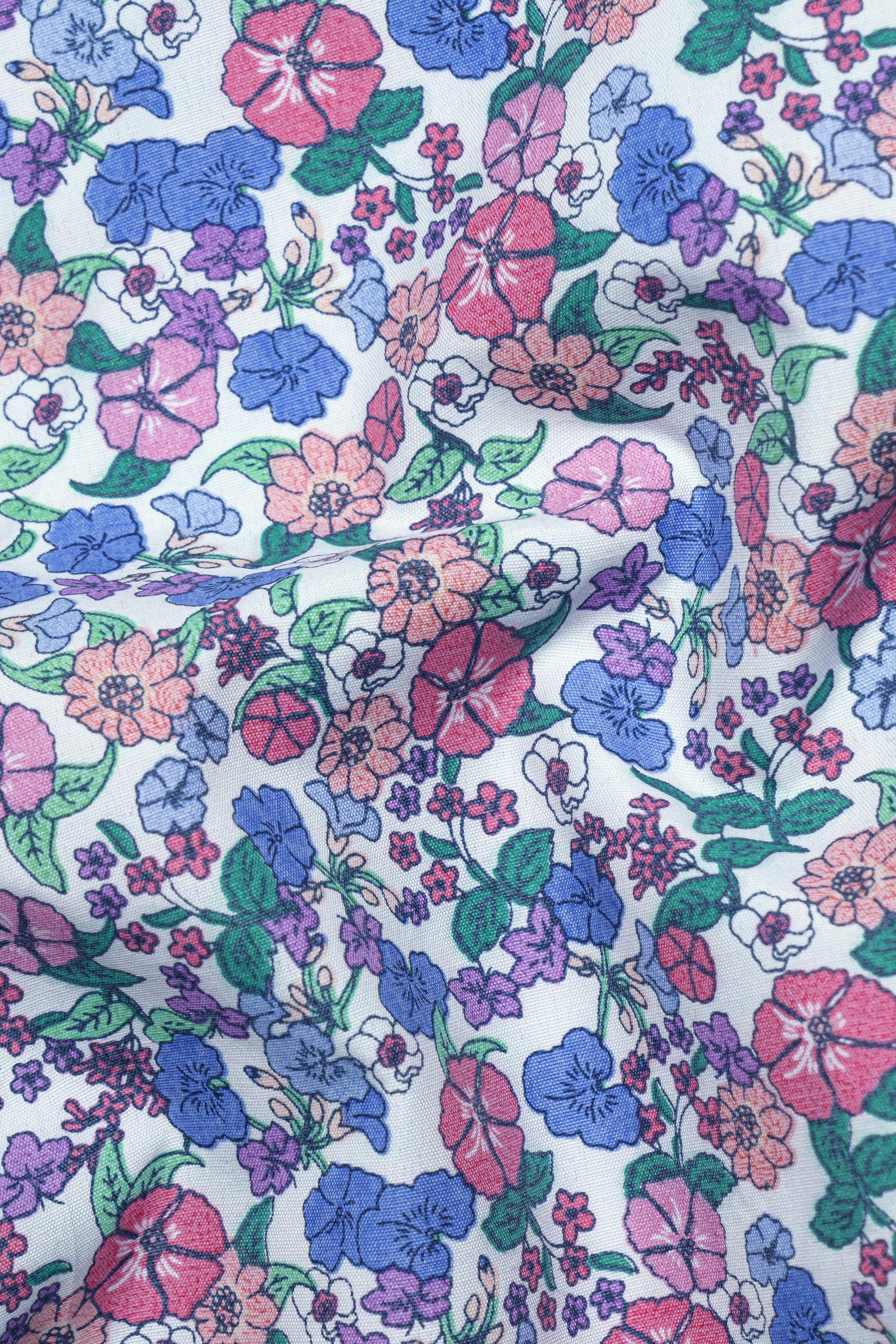 Lilac Multicolored Flower Printed Poplin Giza Cotton Shirt