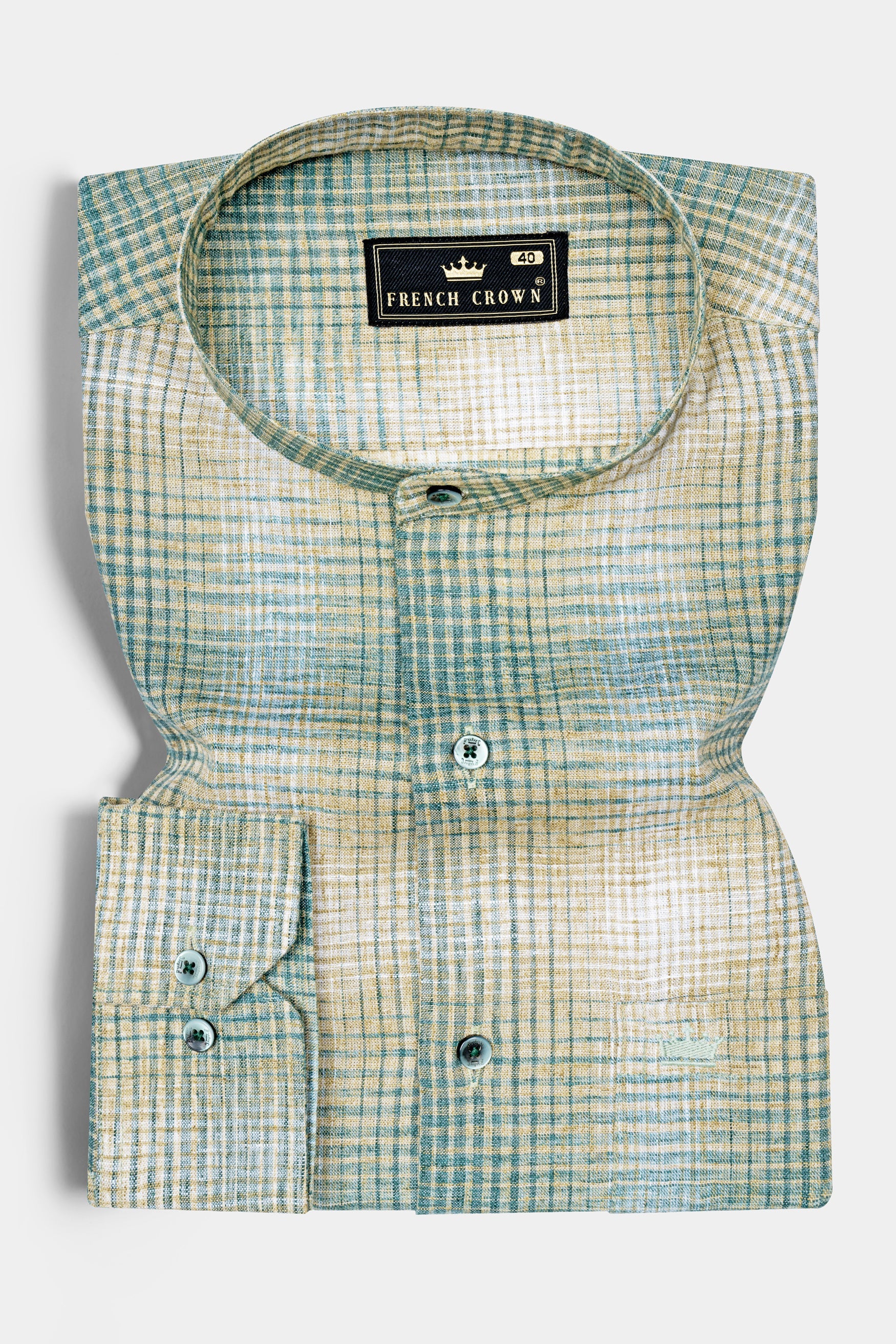 Horizon blue and Hillary Cream Checkered Luxuries Linen Shirt