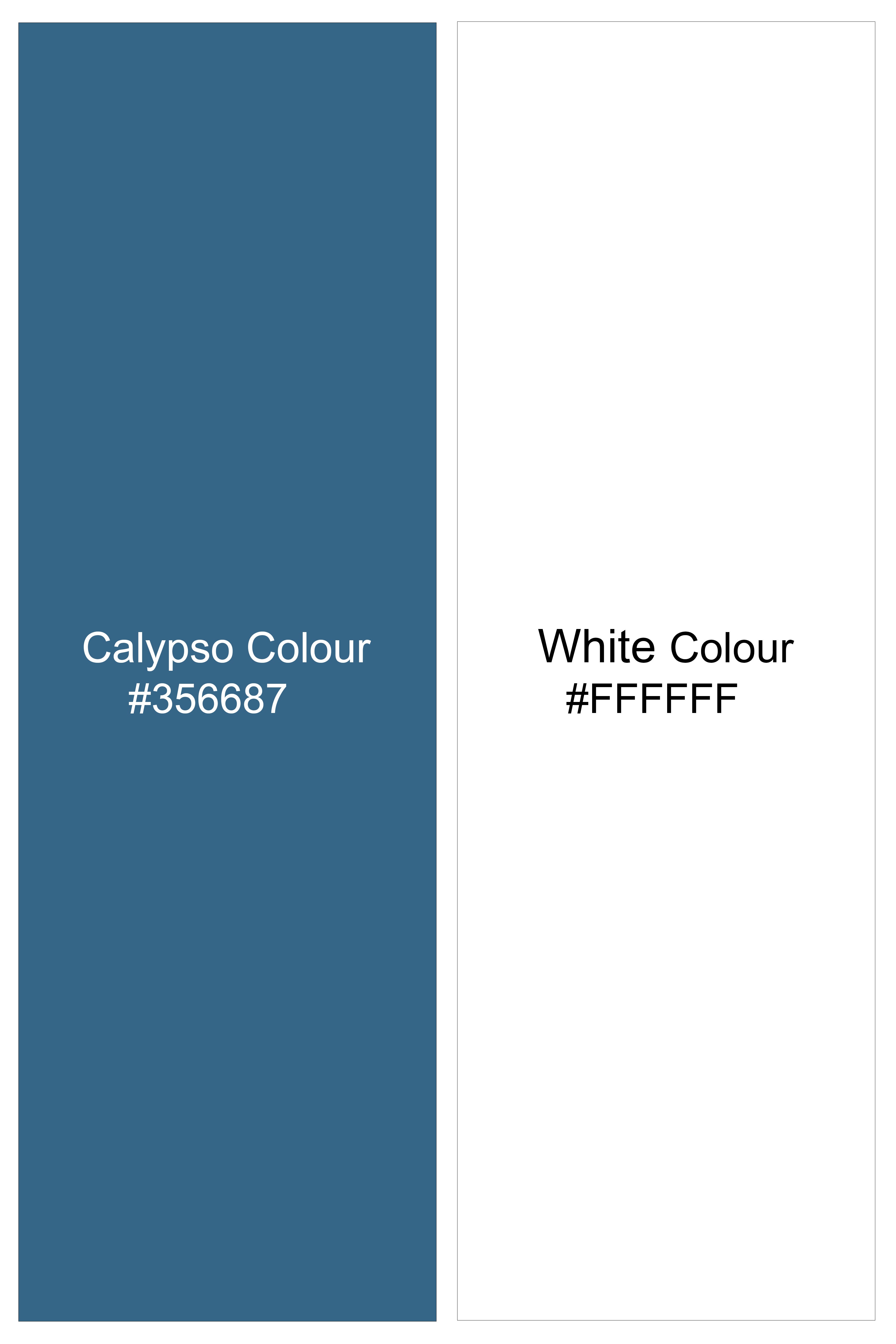 Calypso Blue with White Coconut Tree Printed Poplin Giza Cotton Shirt