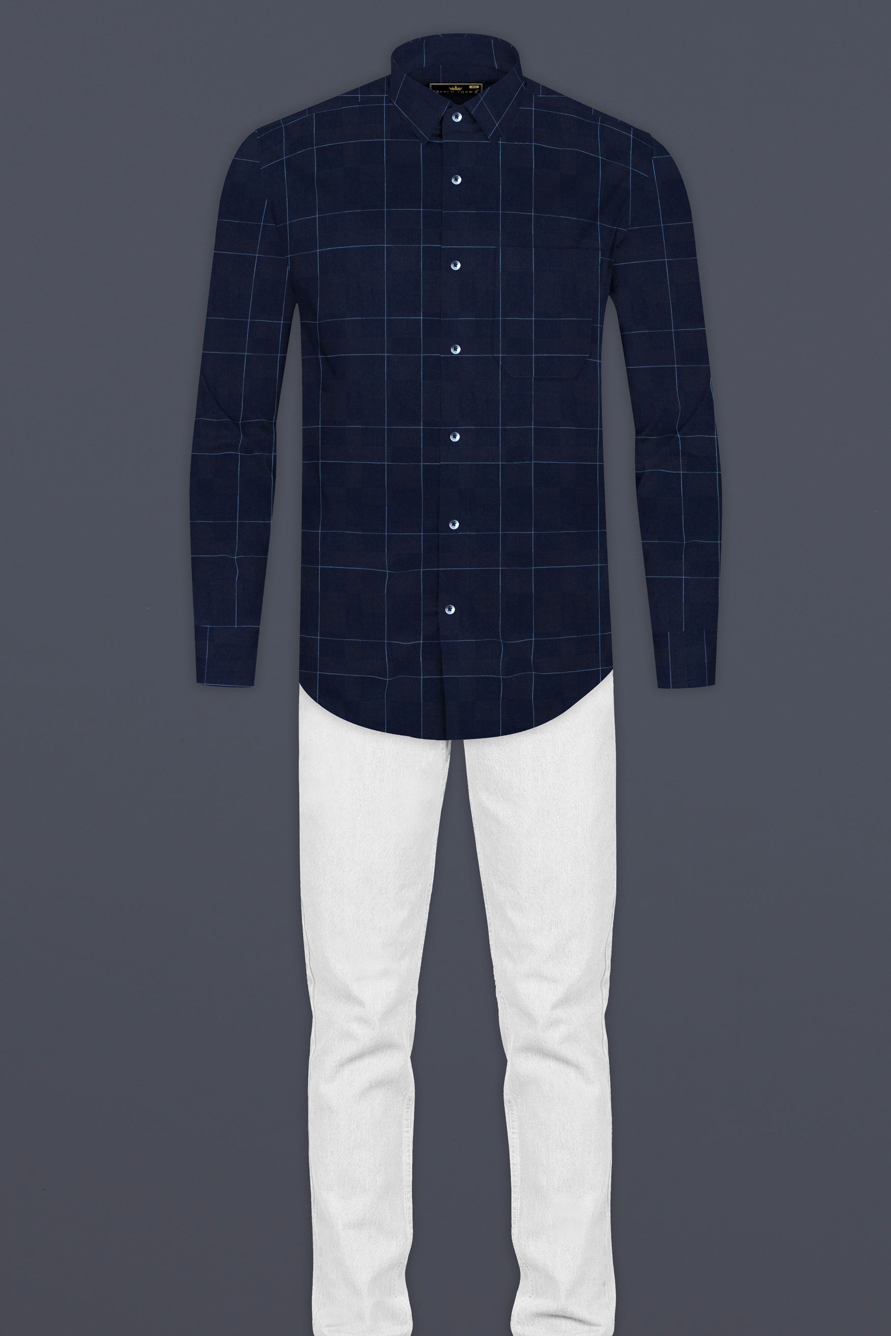 Mirage Blue Windowpane Dobby Textured Premium Giza Cotton Shirt