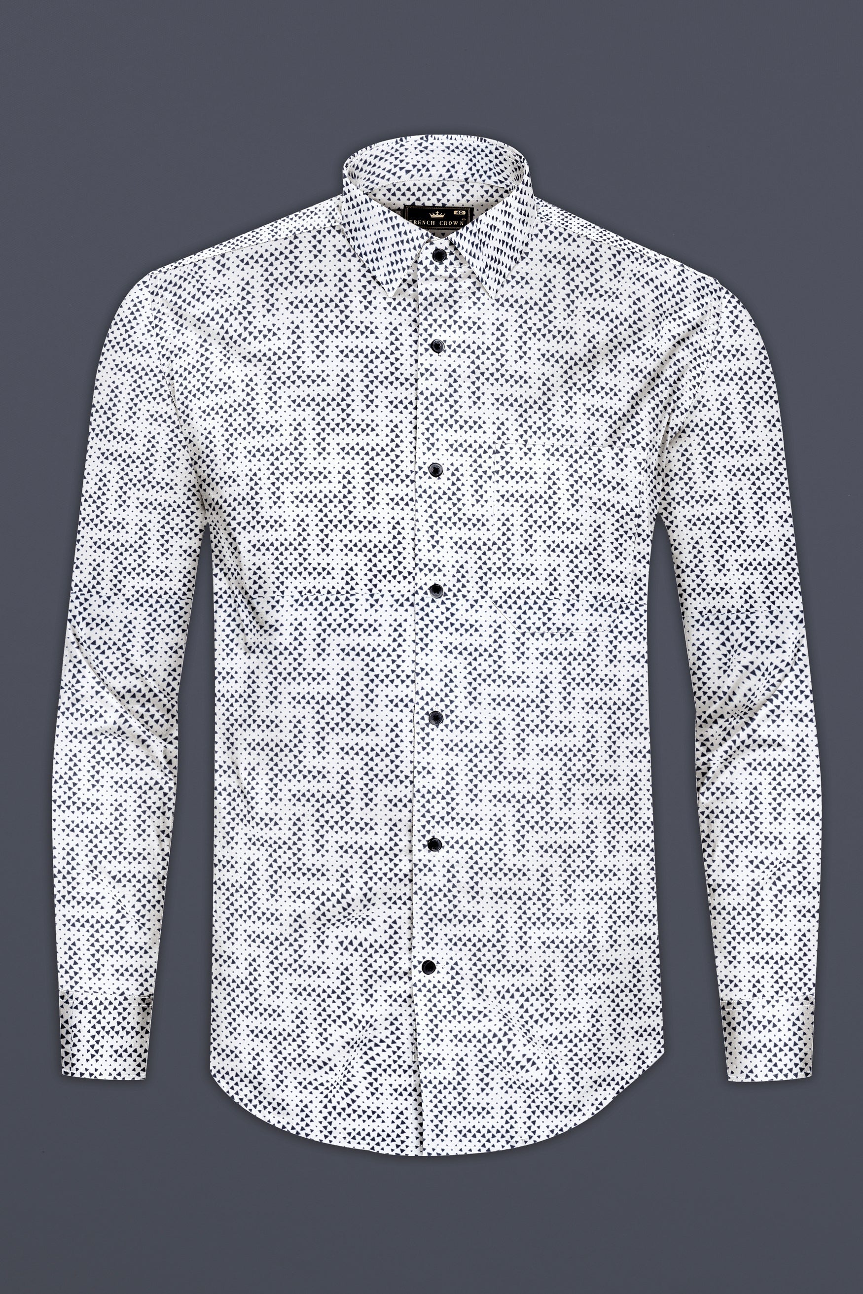 Classic White with Black Flocked Triangle Printed Super Soft Premium Cotton Shirt