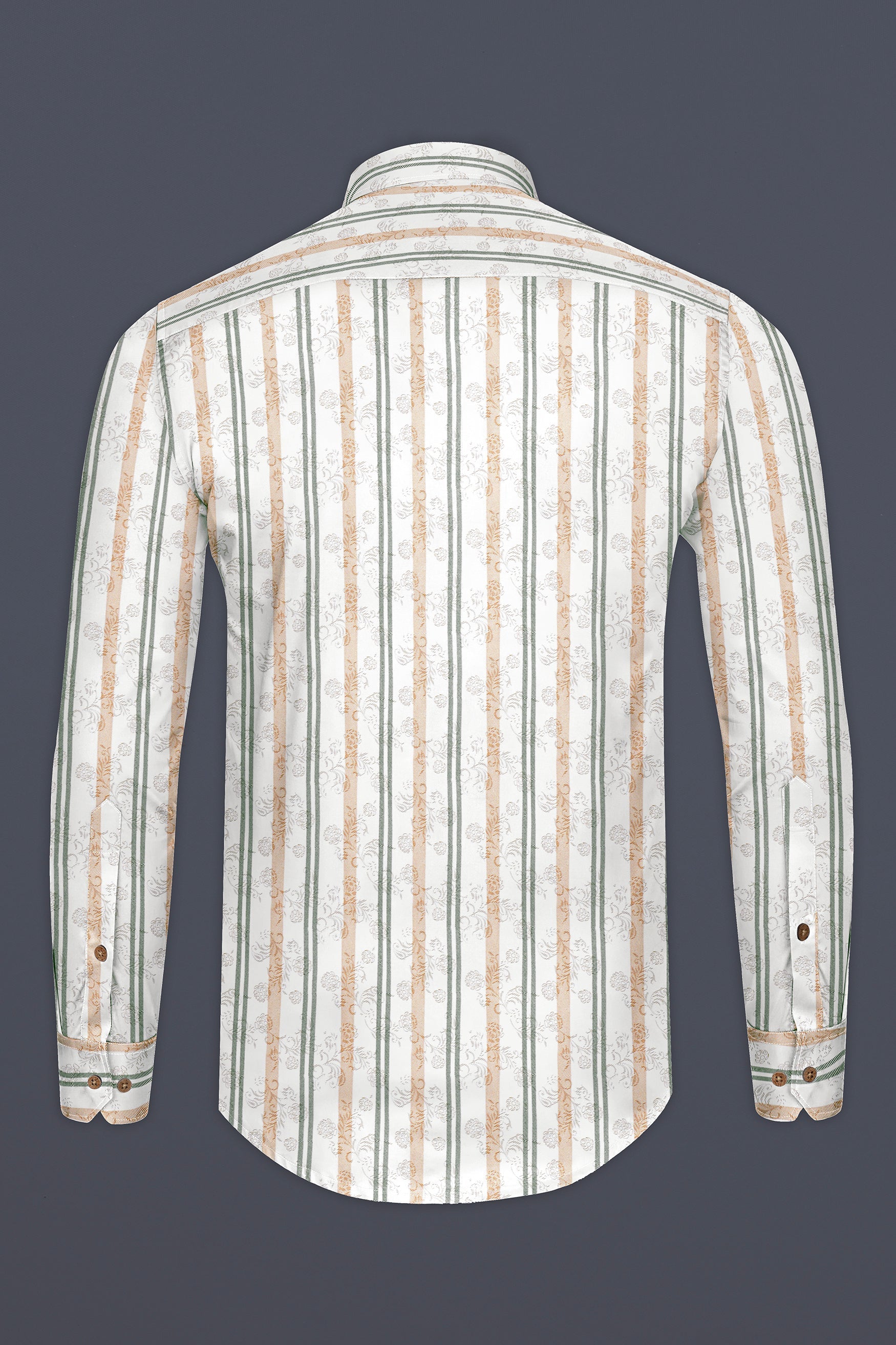 Romance White with Tan Orange and Corduroy Green Striped Super Soft Premium Cotton Kurta Shirt