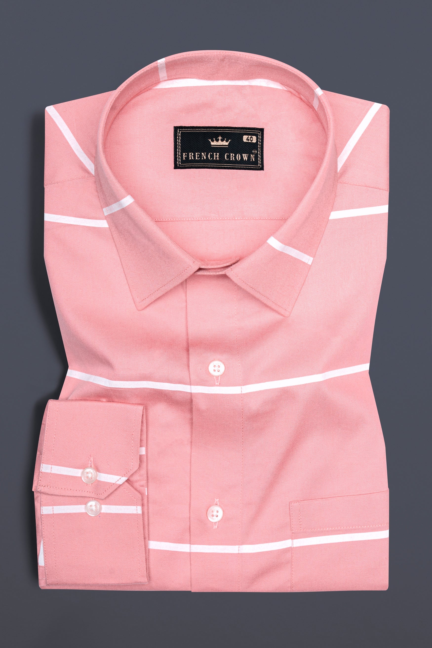 Wewak Pink with White Horizontal Striped Twill Premium Cotton Shirt