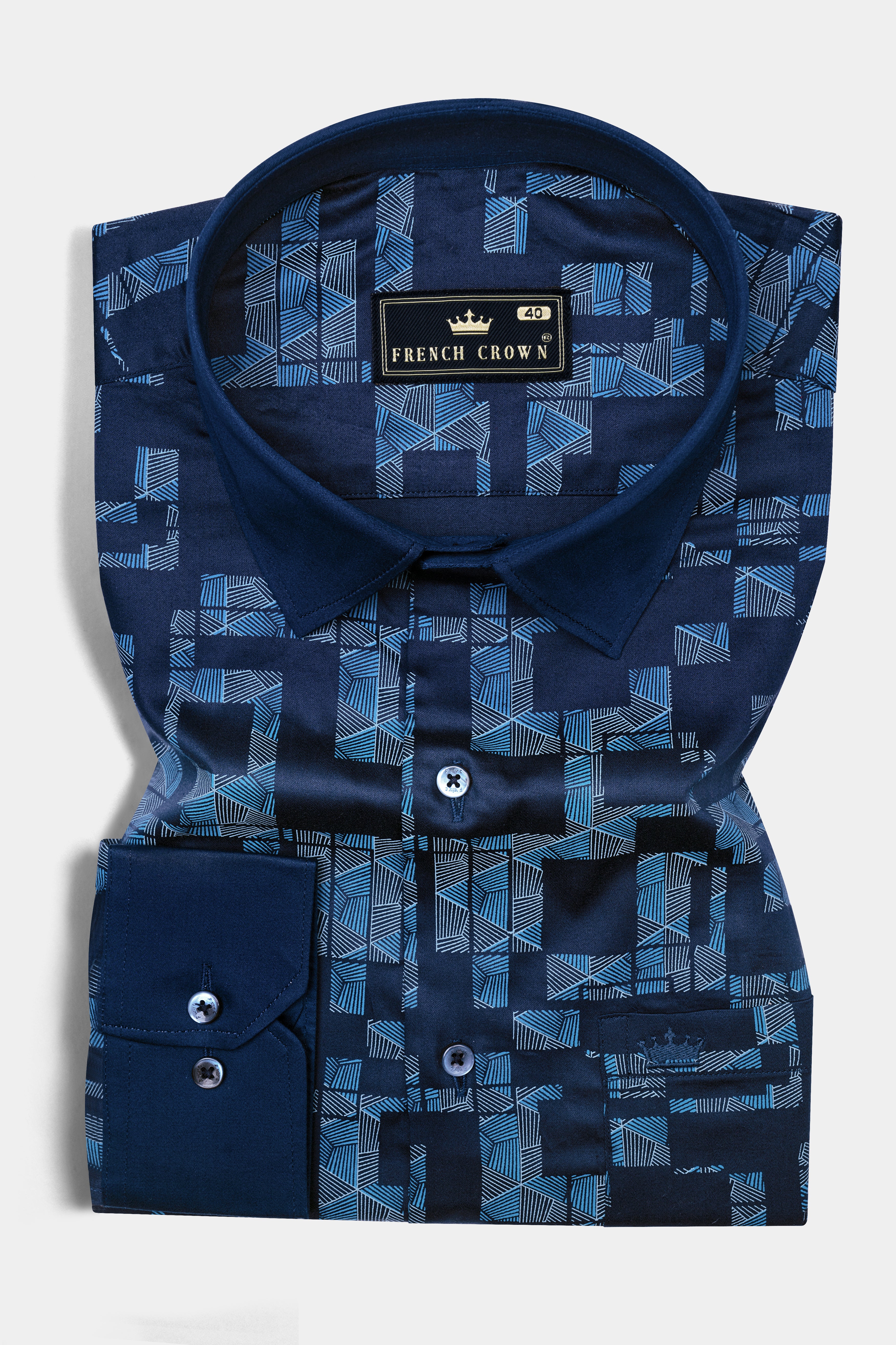 Ebony Blue Egyptian Square Printed Super Soft Premium Cotton Shirt