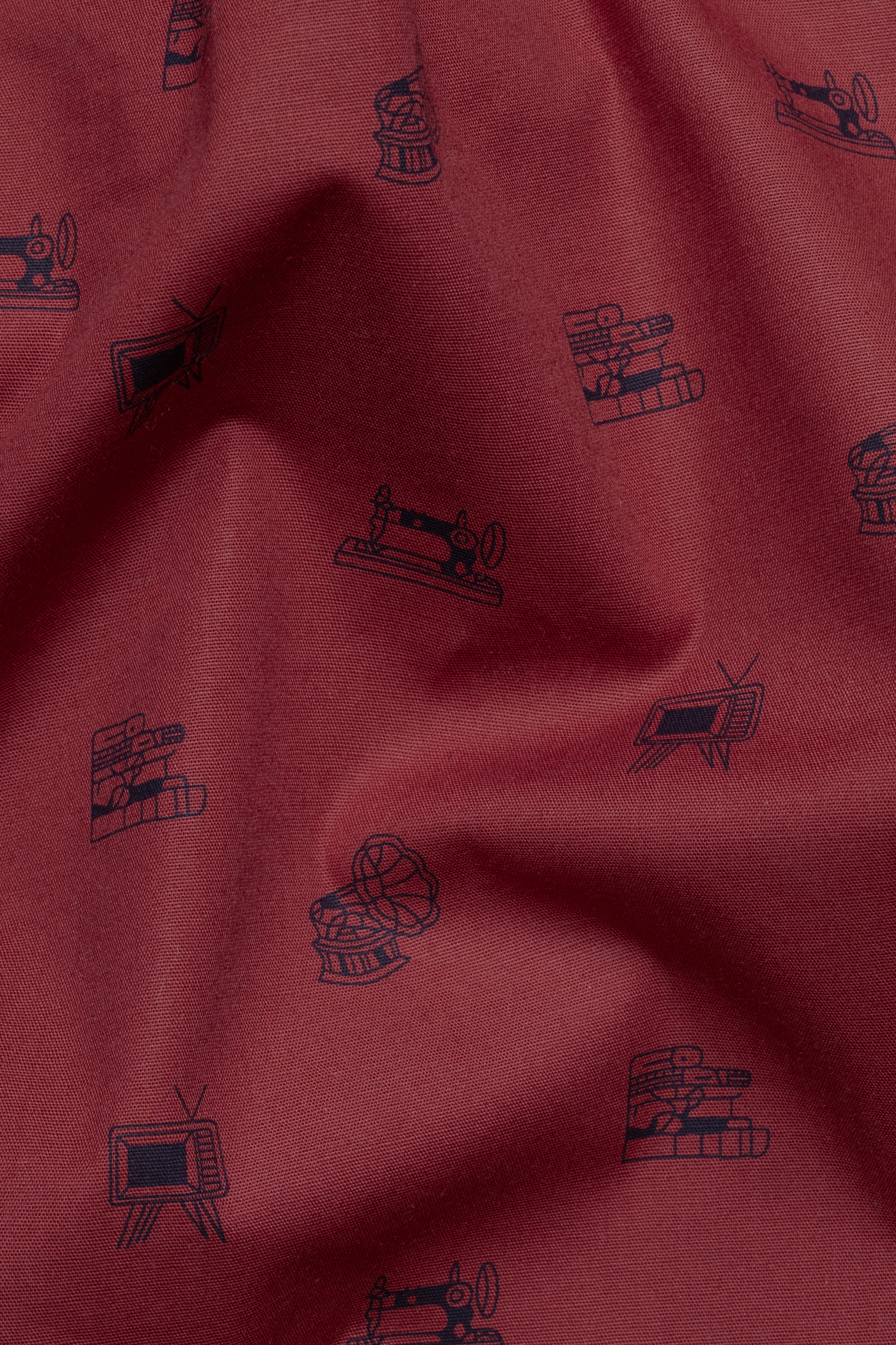Tawny Port Brown Sewing Machine and Television Printed Super Soft Premium Cotton Shirt