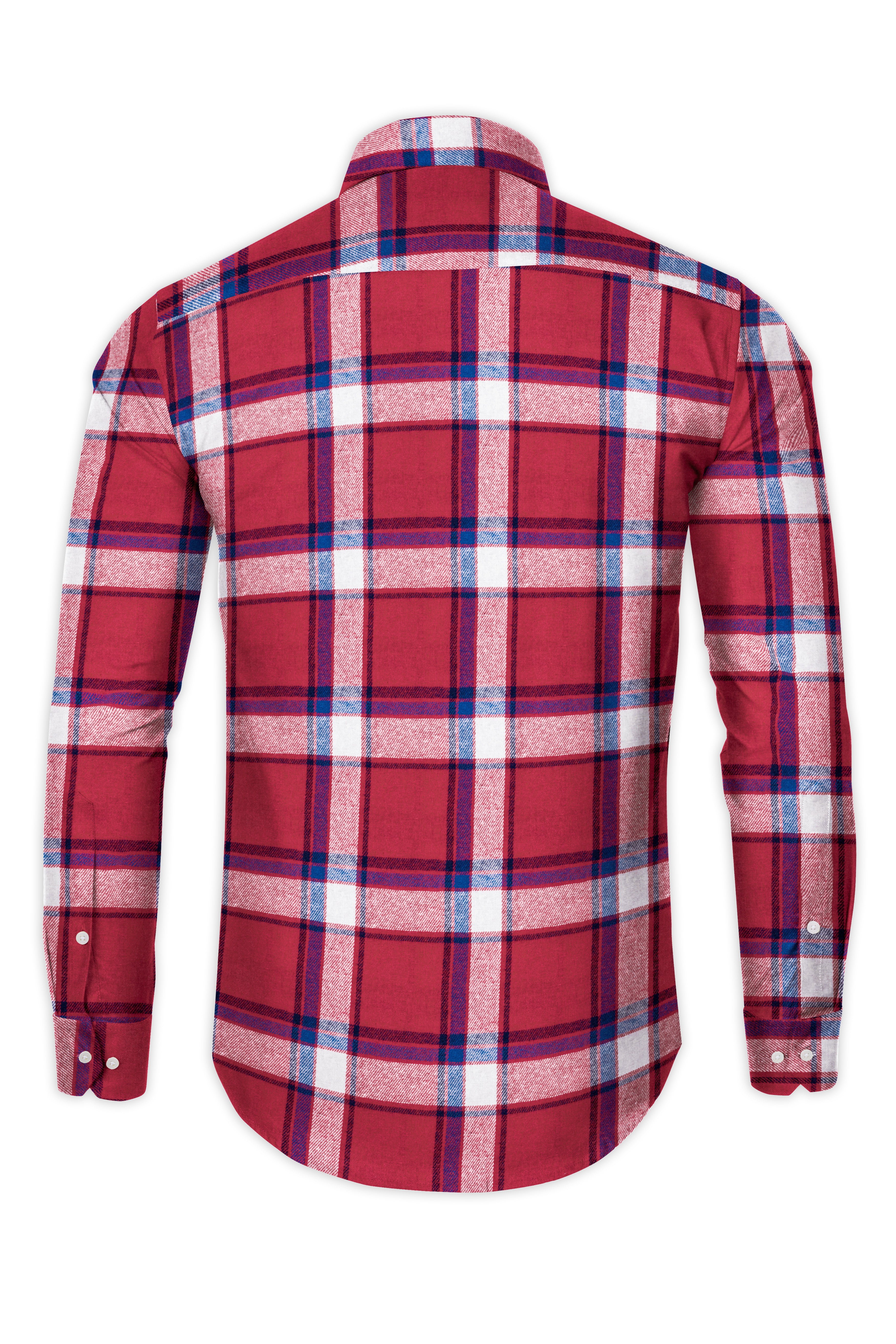 Vivid Auburn Red with Downriver Blue and White Plaid Flannel shirt