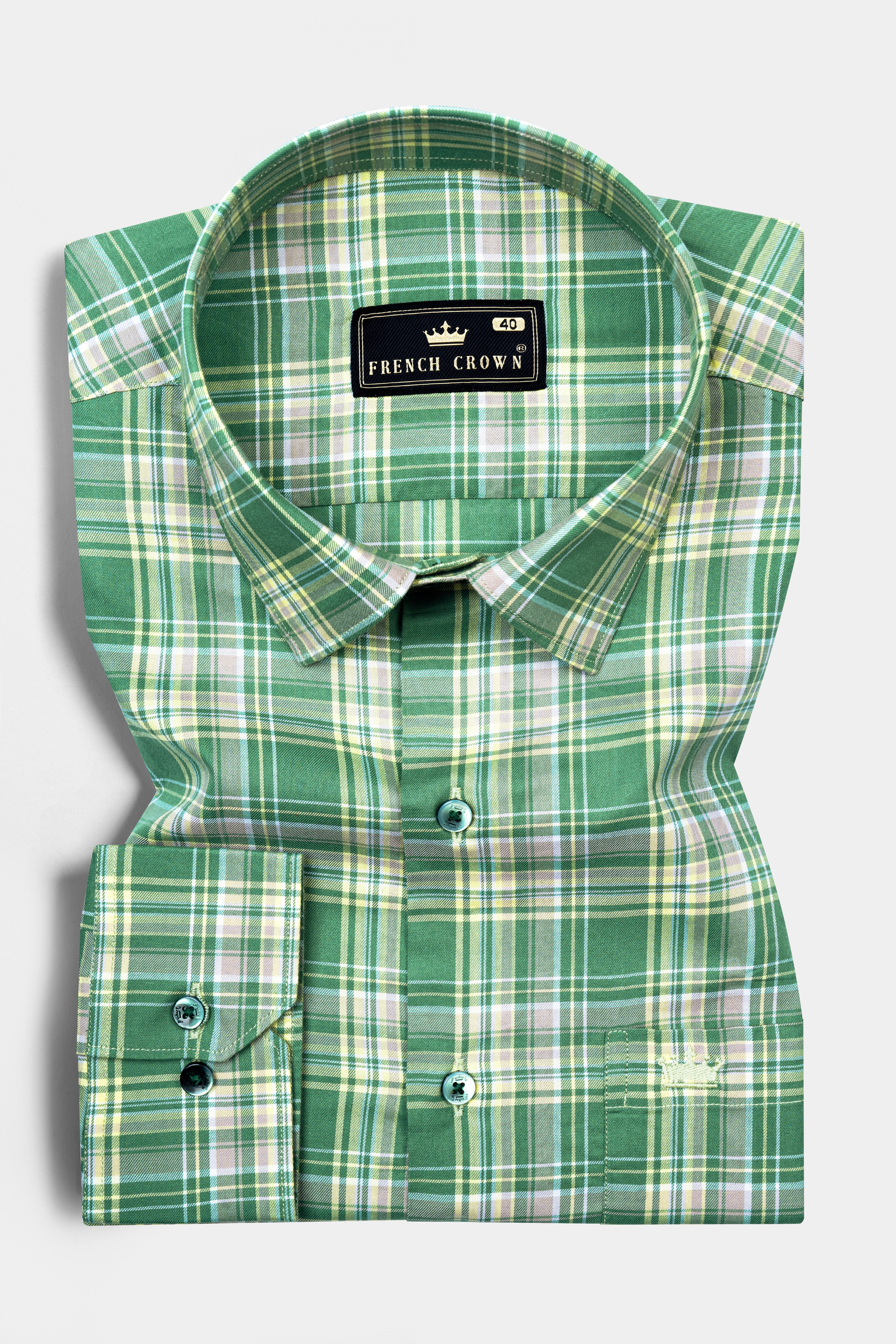 Viridian Green with Cloud Gray Plaid super Soft Premium Cotton Shirt