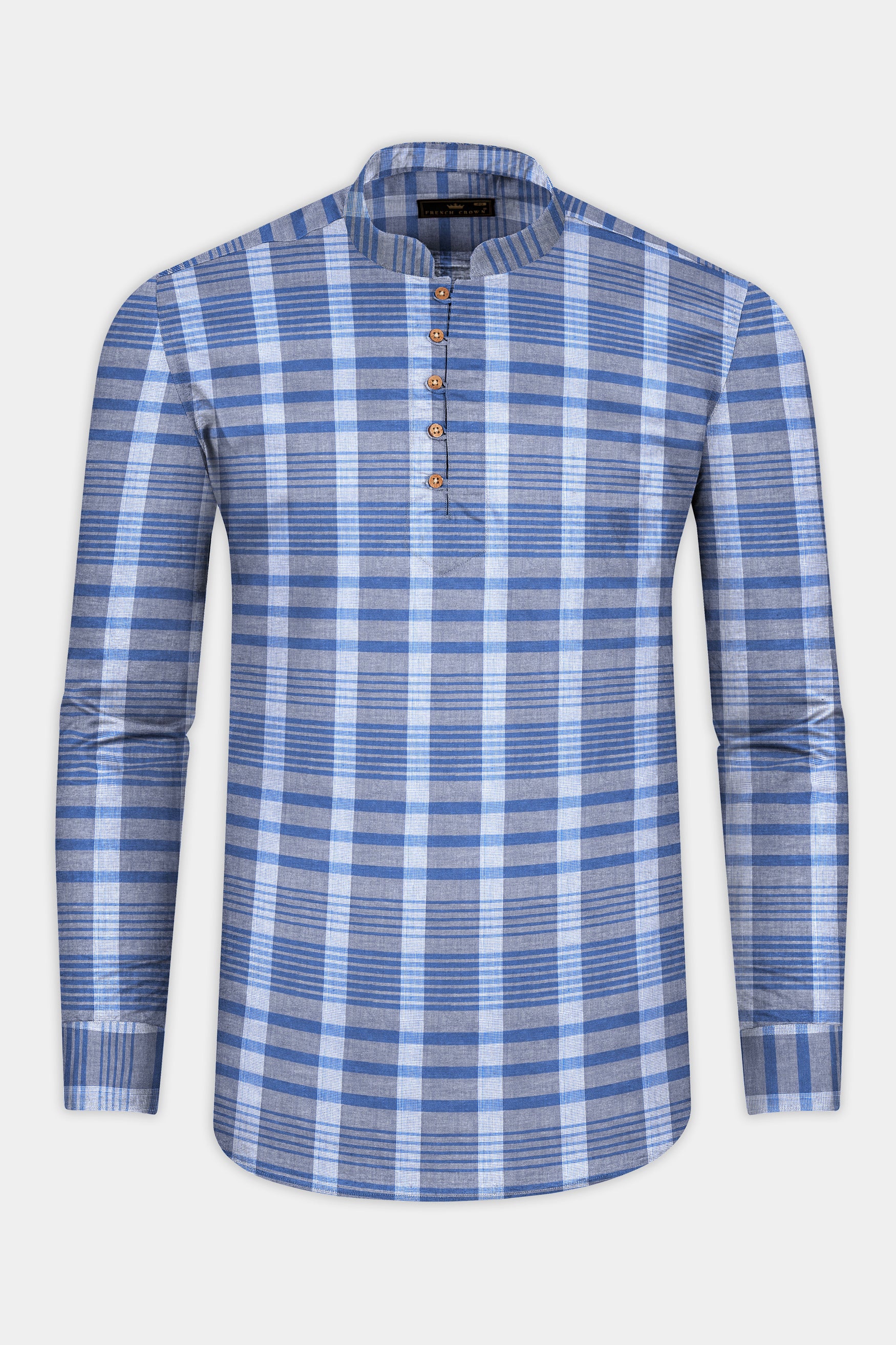 Tufts Blue and Cadet blue Plaid Chambray Textured Premium Cotton Shirt