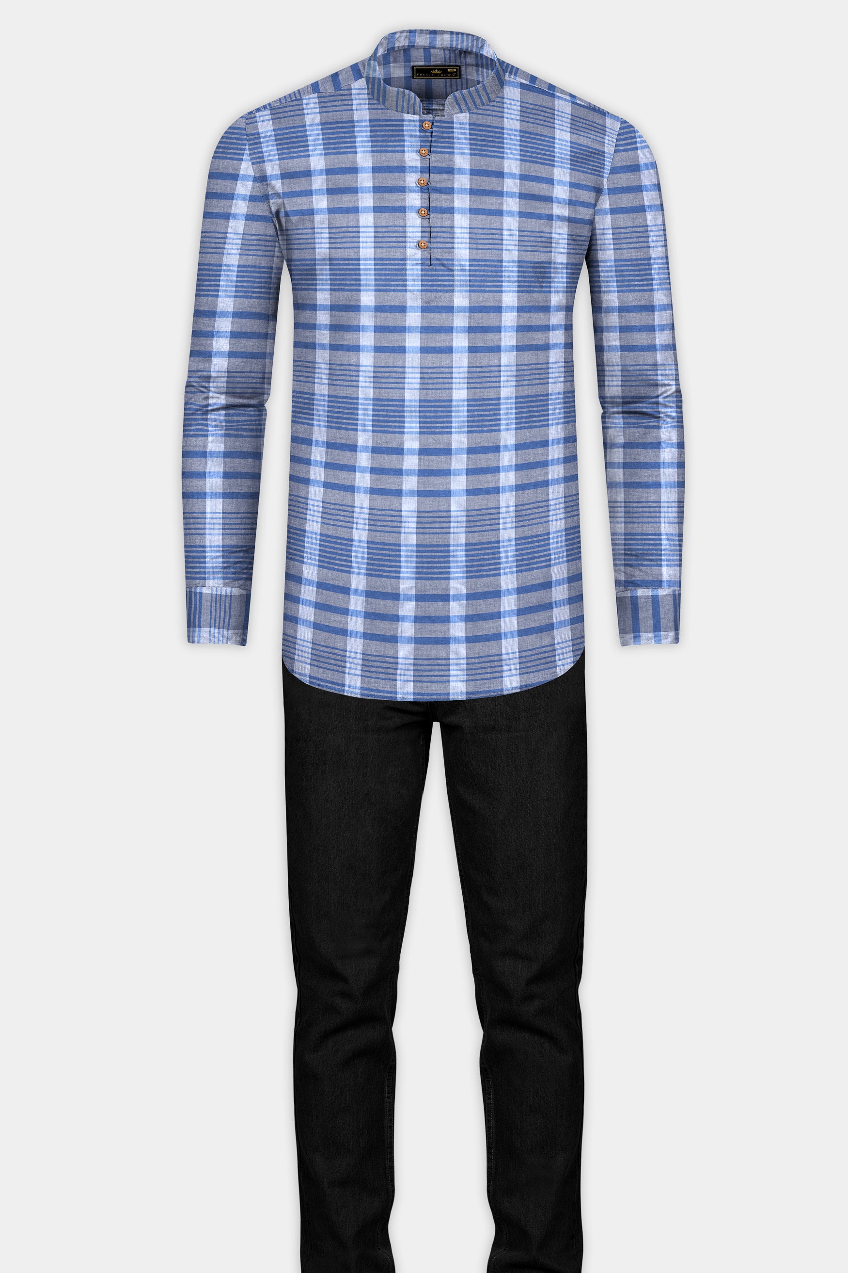 Tufts Blue and Cadet blue Plaid Chambray Textured Premium Cotton Shirt