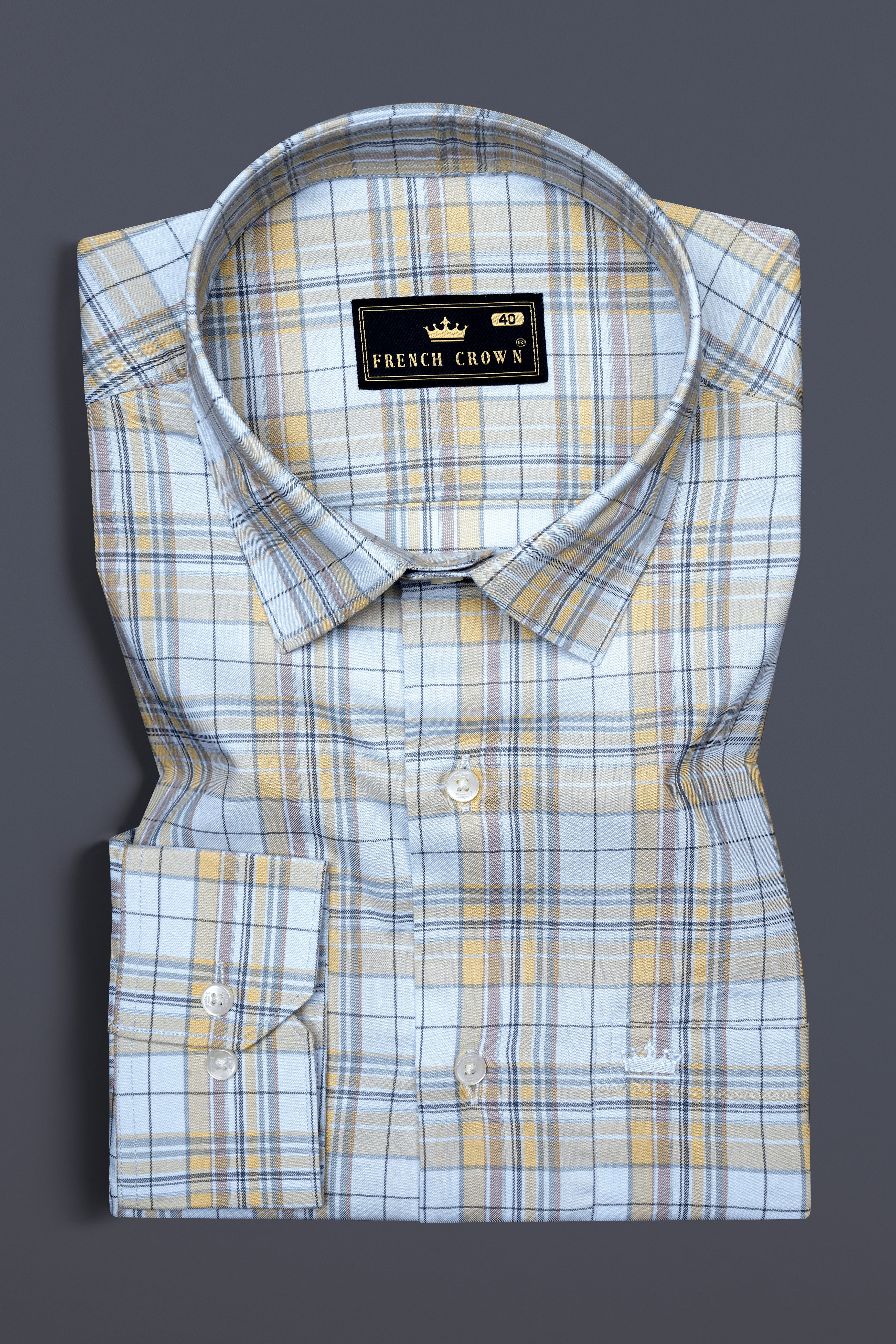 Jagged Ice Blue with Pavlova Brown Plaid Twill Cotton Shirt