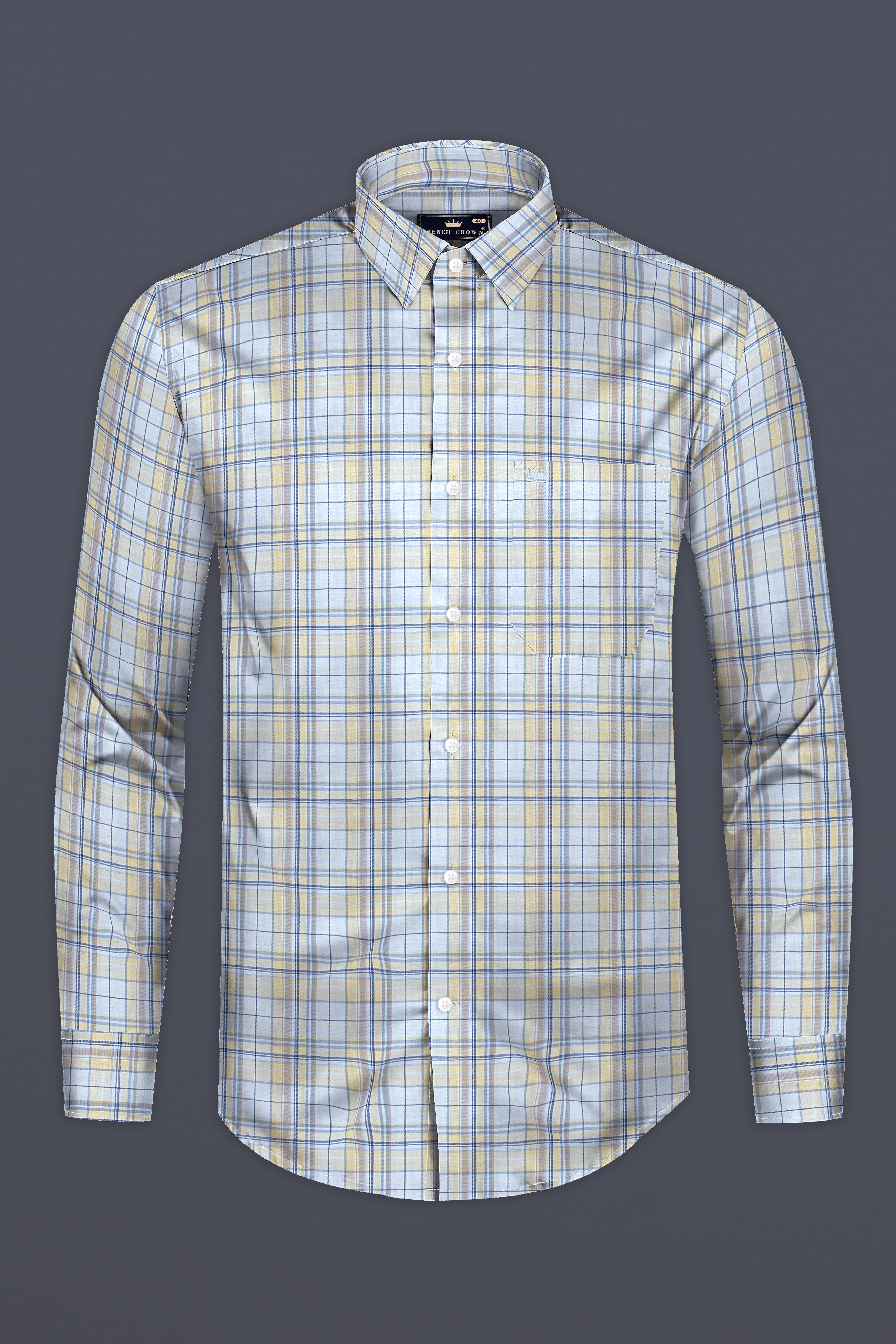 Jagged Ice Blue with Pavlova Brown Plaid Twill Cotton Shirt