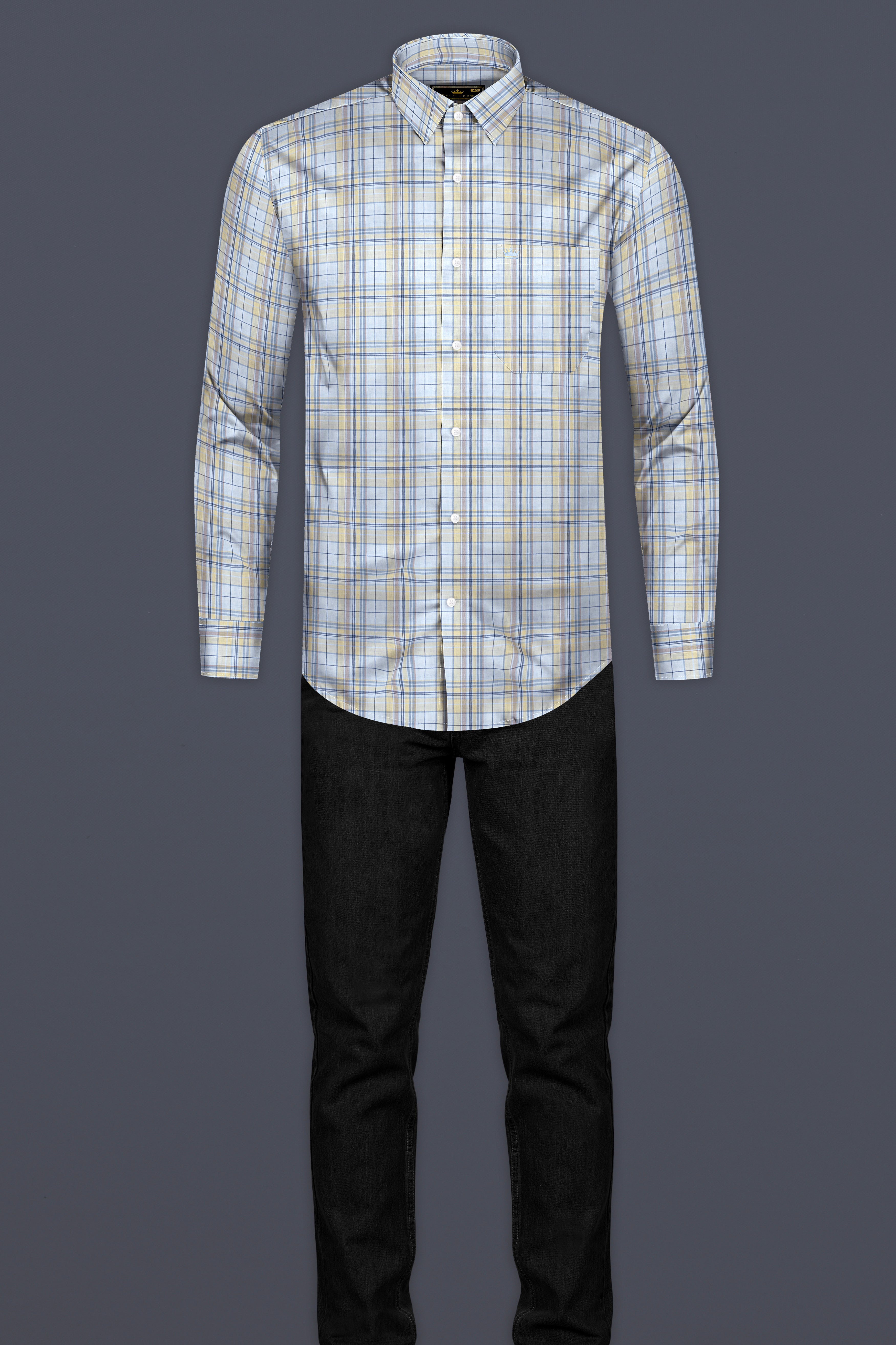 Jagged Ice Blue with Pavlova Brown Plaid Twill Cotton Shirt