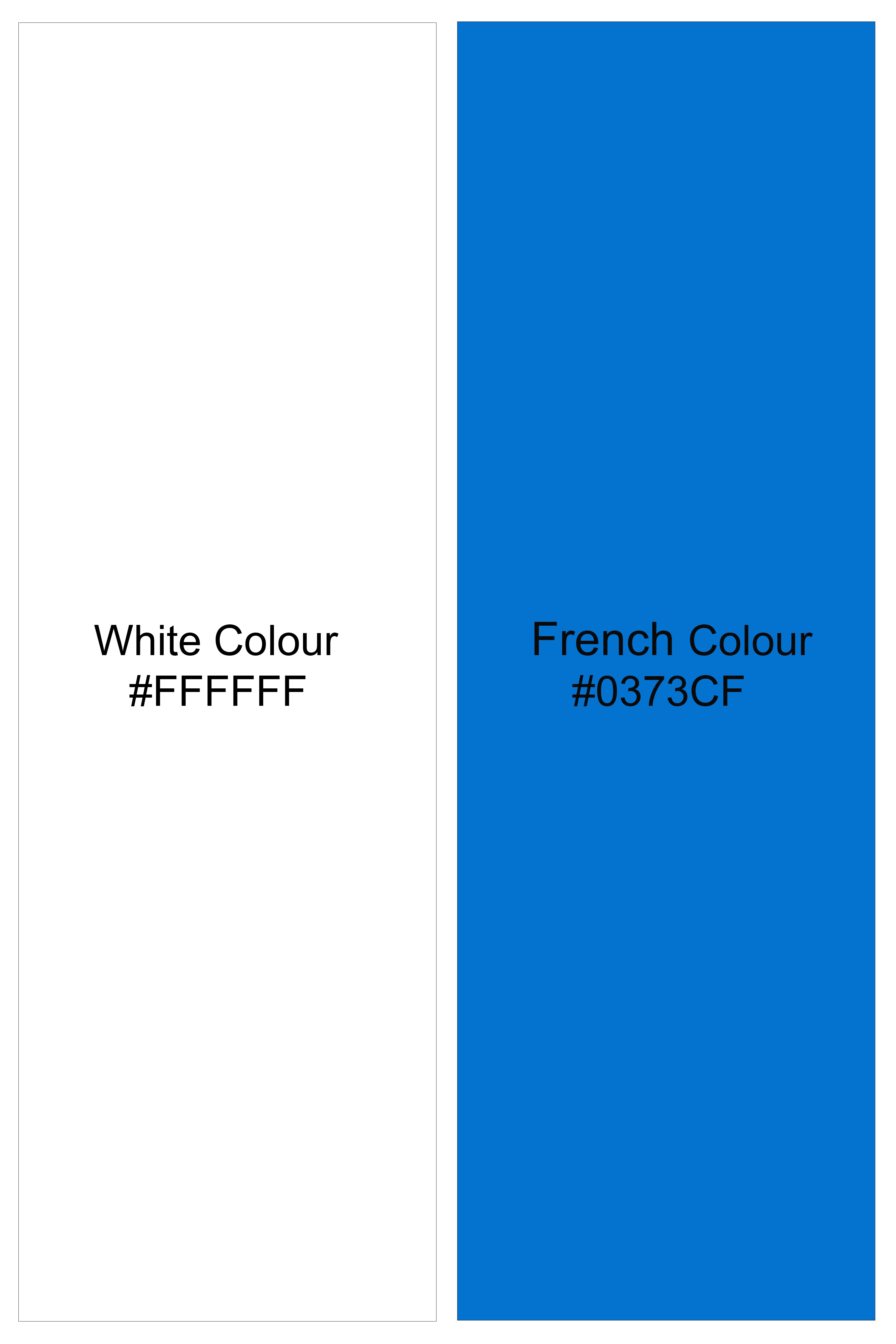 Bright White with French Blue Printed Herringbone Shirt