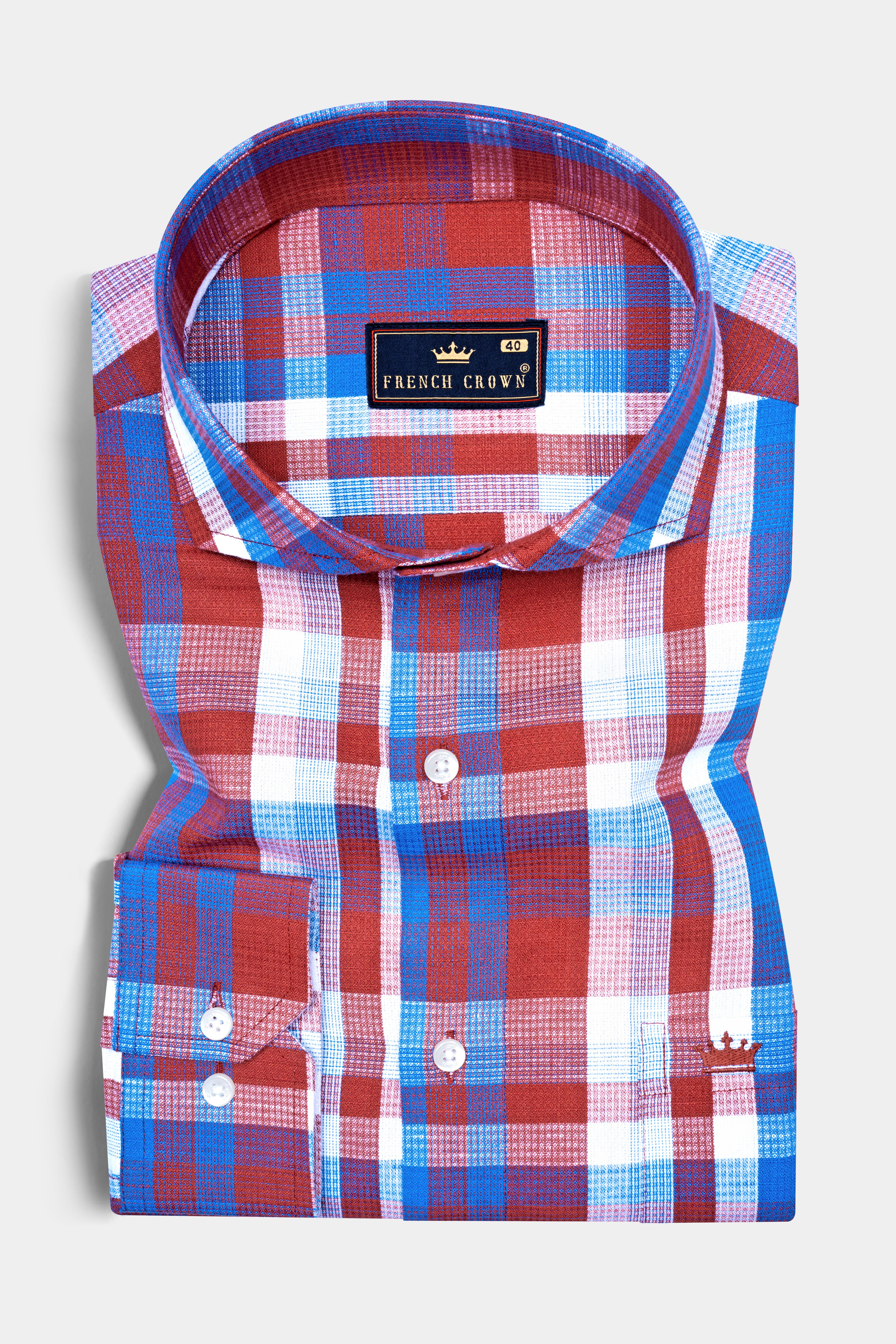 Lonestar Red with blue checkered Dobby Textured Premium Cotton Shirt