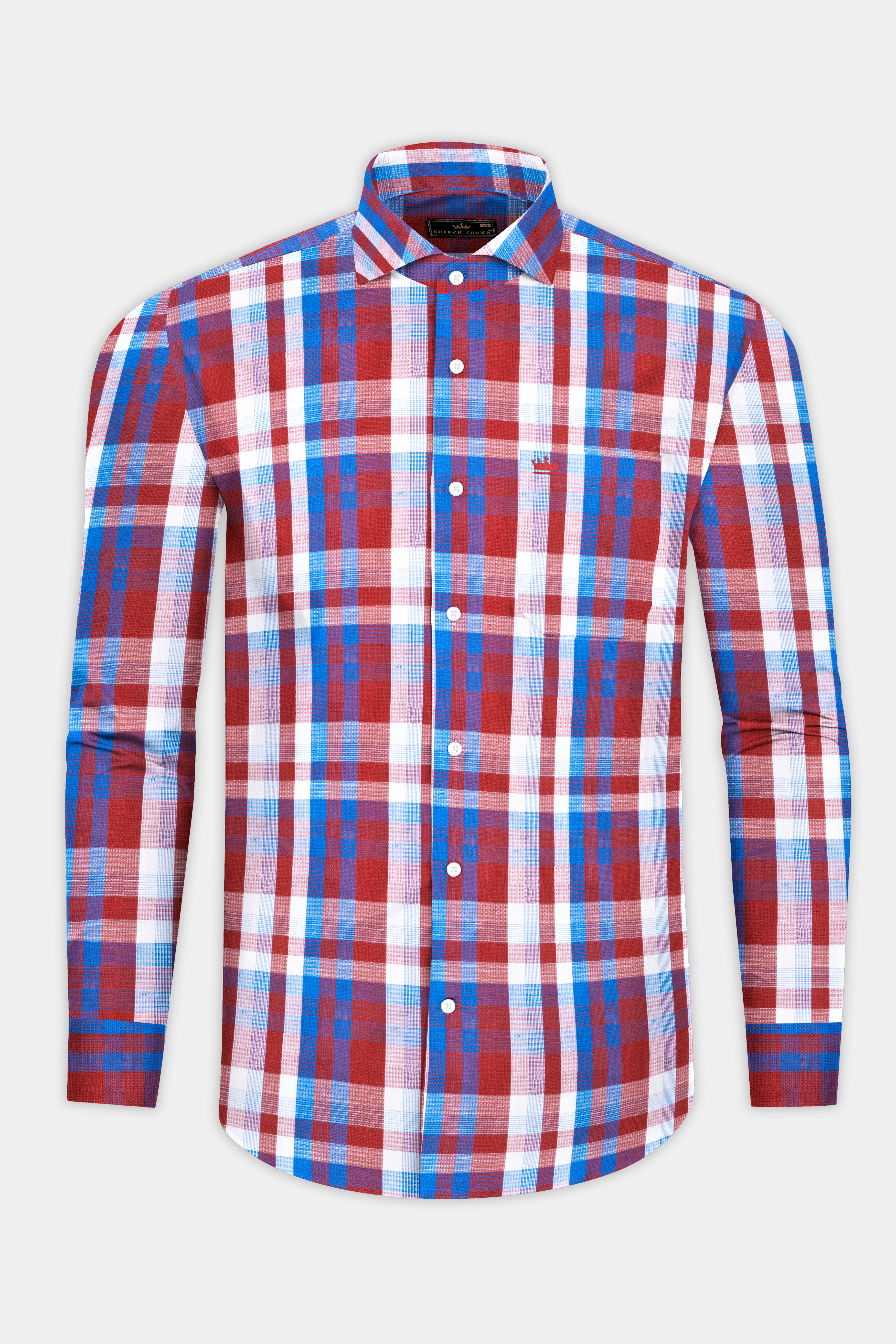 Lonestar Red with blue checkered Dobby Textured Premium Cotton Shirt