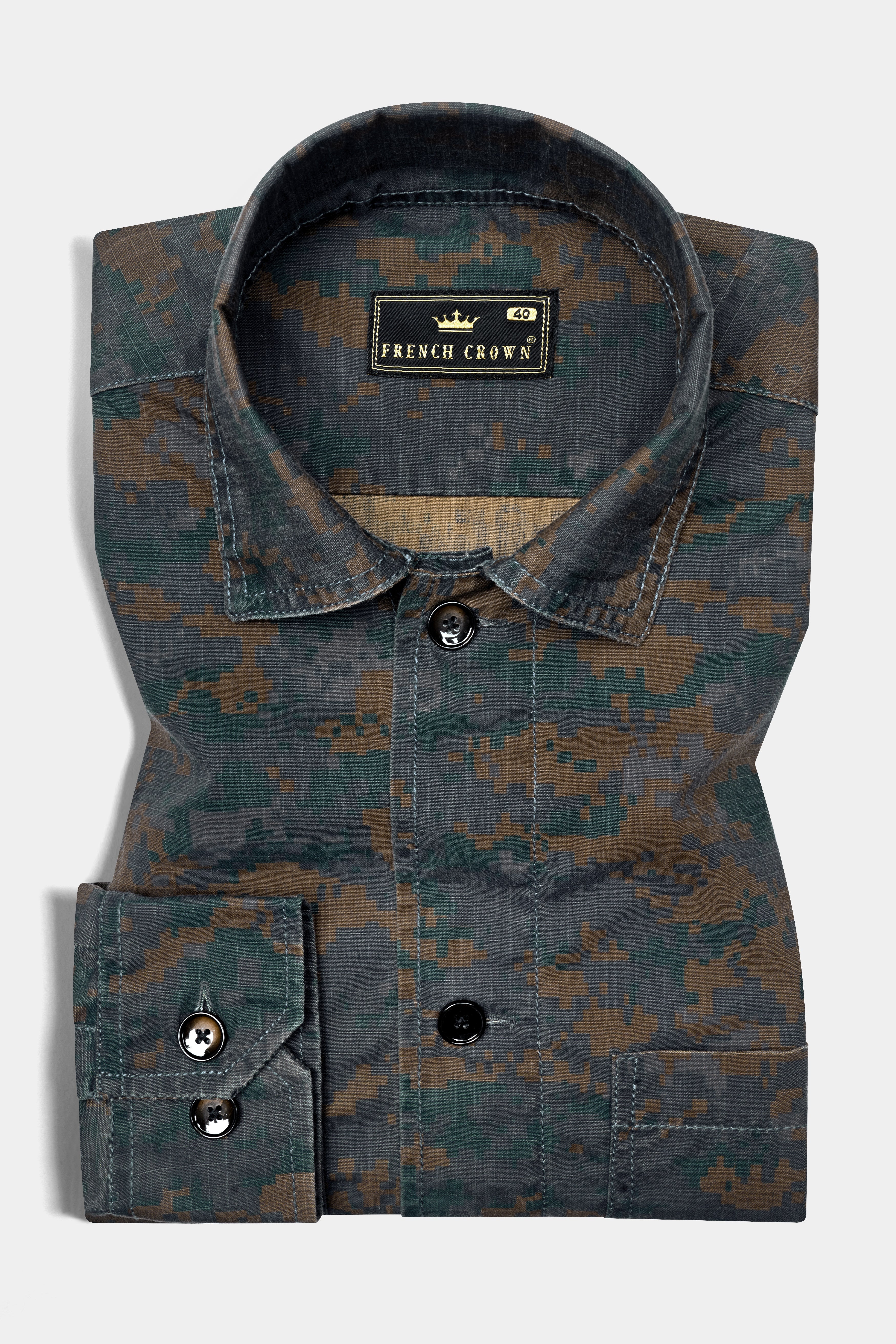 Charade Gray with Irish Brown Printed Heavy weight Oxford Shirt