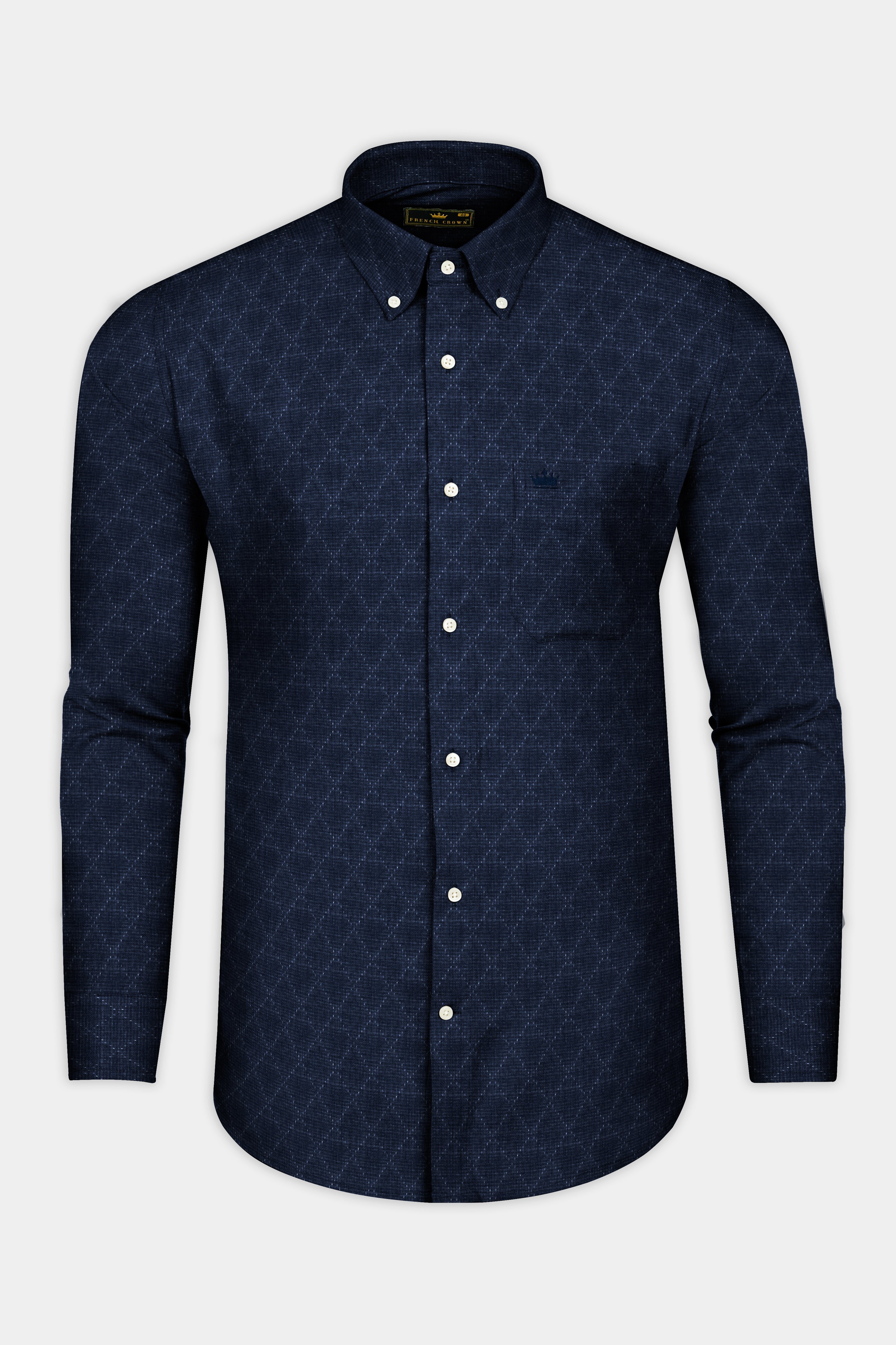 Vulcan Blue Dobby Textured Premium Cotton Shirt