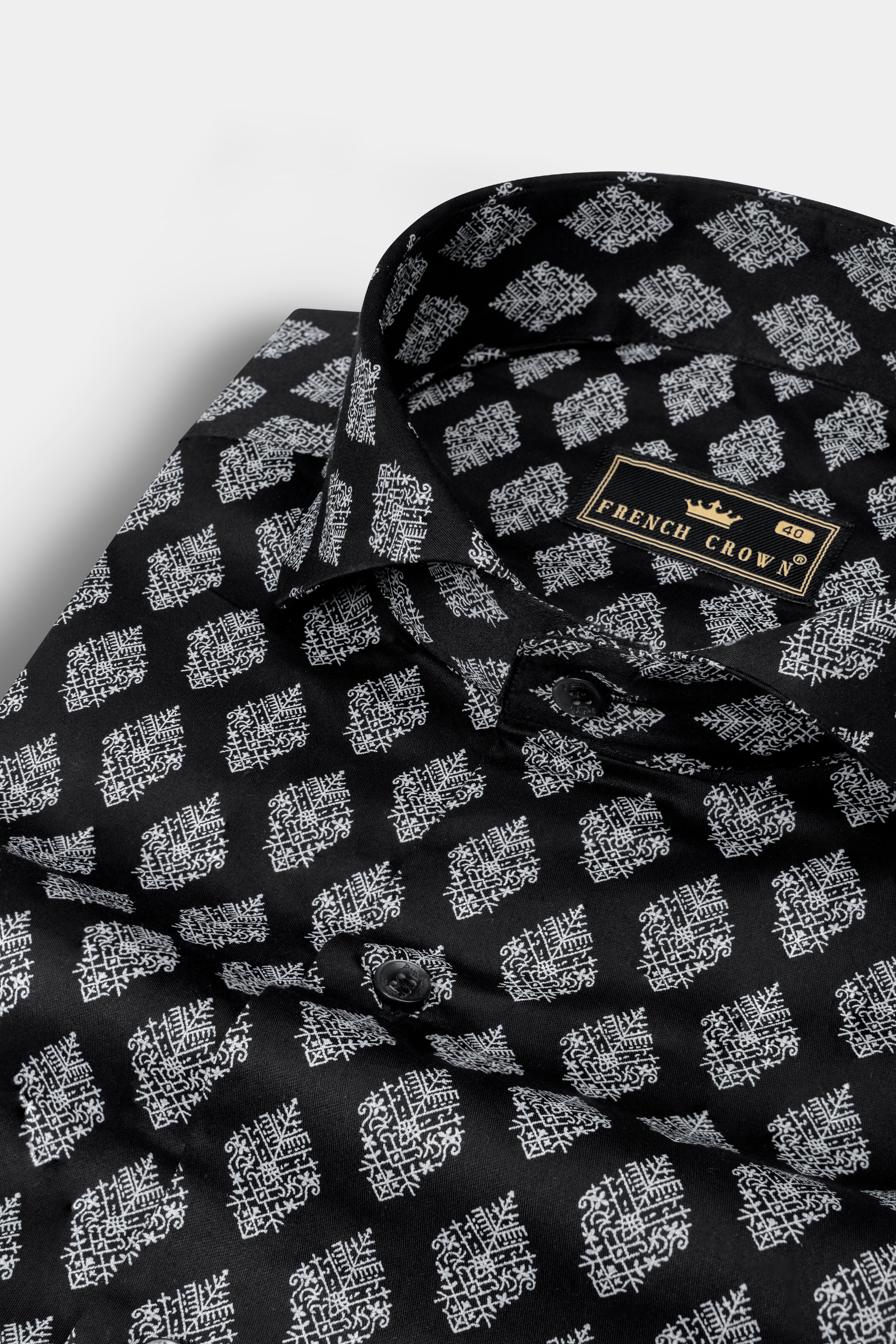 Jade Black with White Twill Printed Cotton Shirt