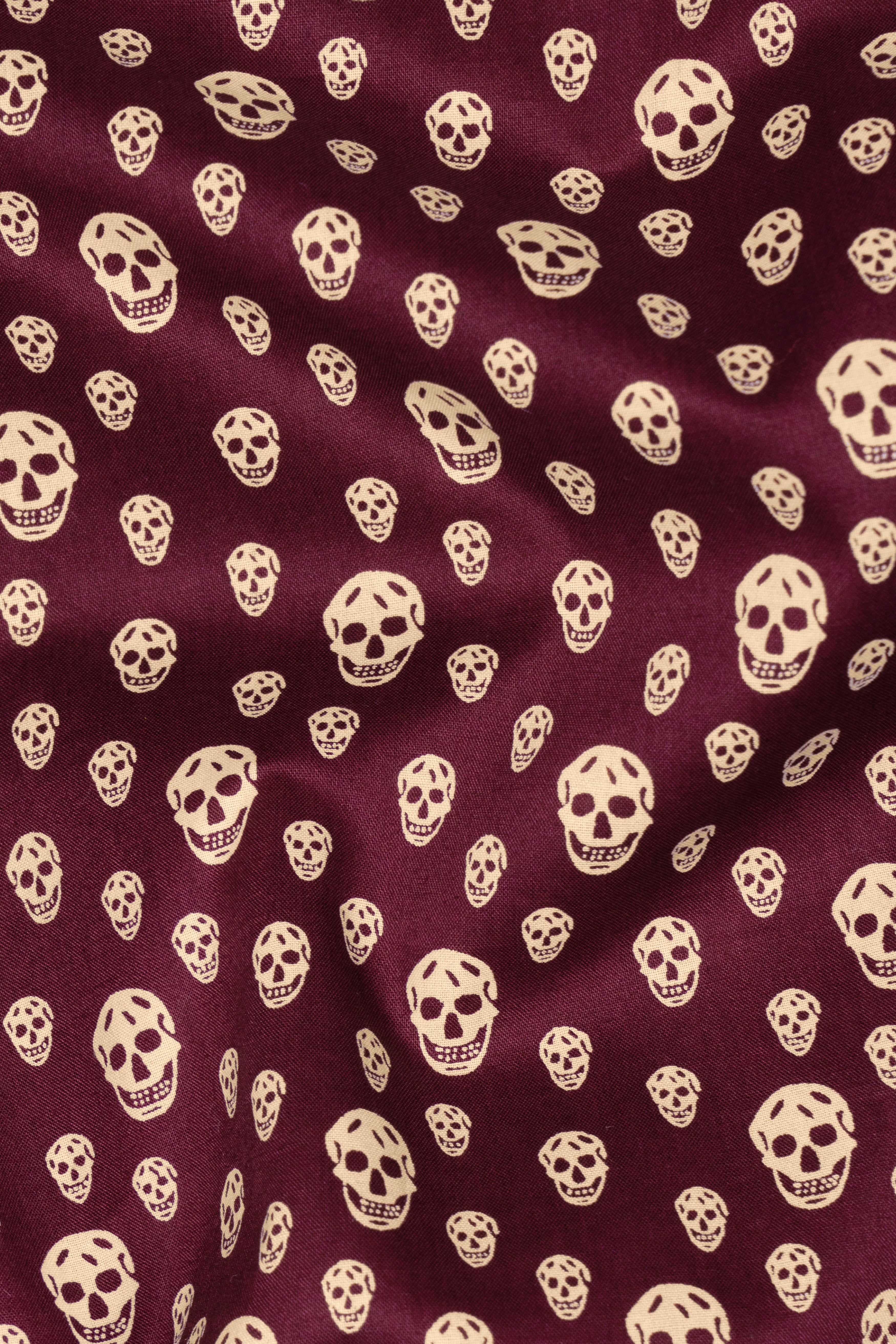 Wine Berry Red Skull Printed Poplin Cotton Shirt