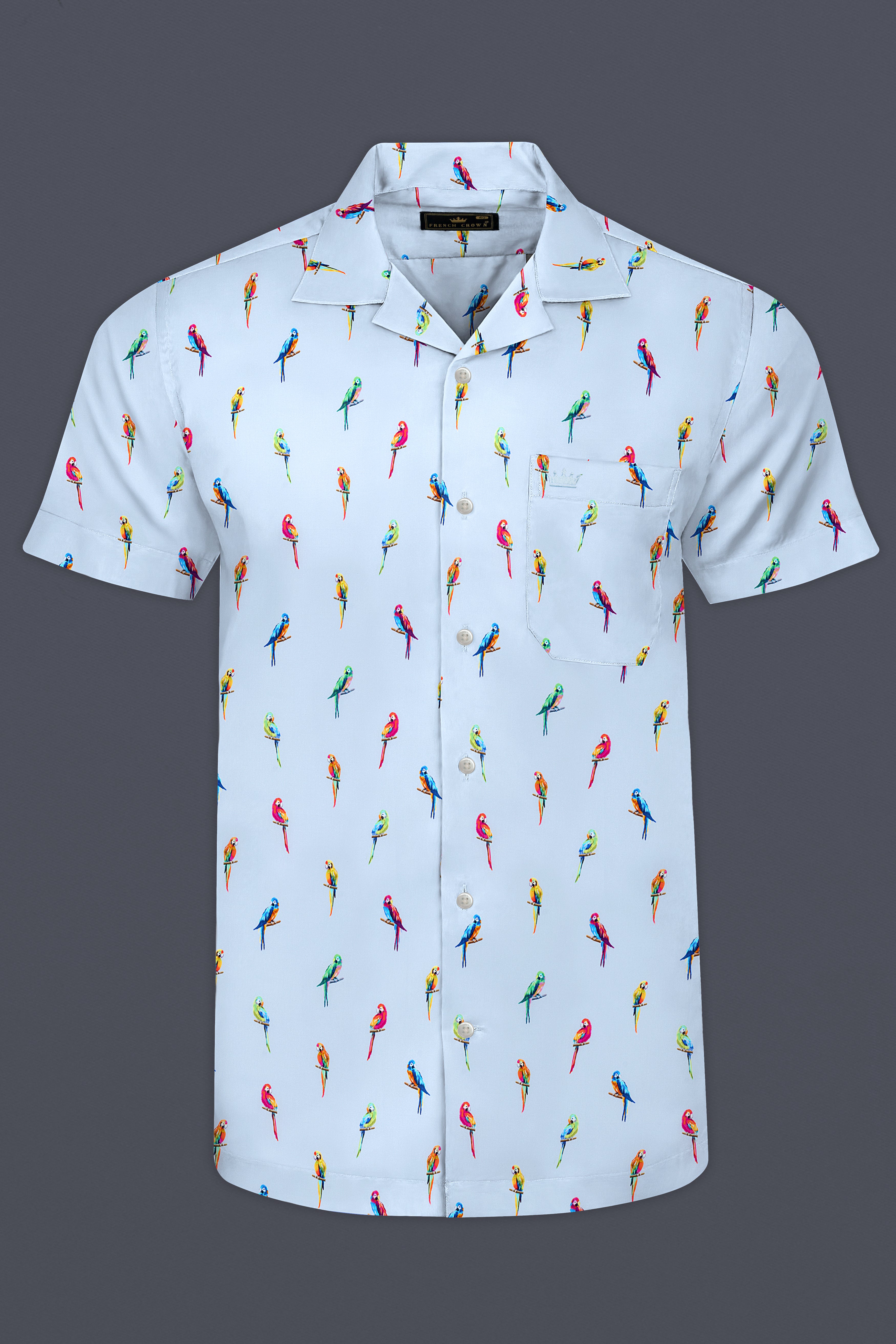 Spindle Blue Multicolor Parrots Printed Poplin Cotton Shirt