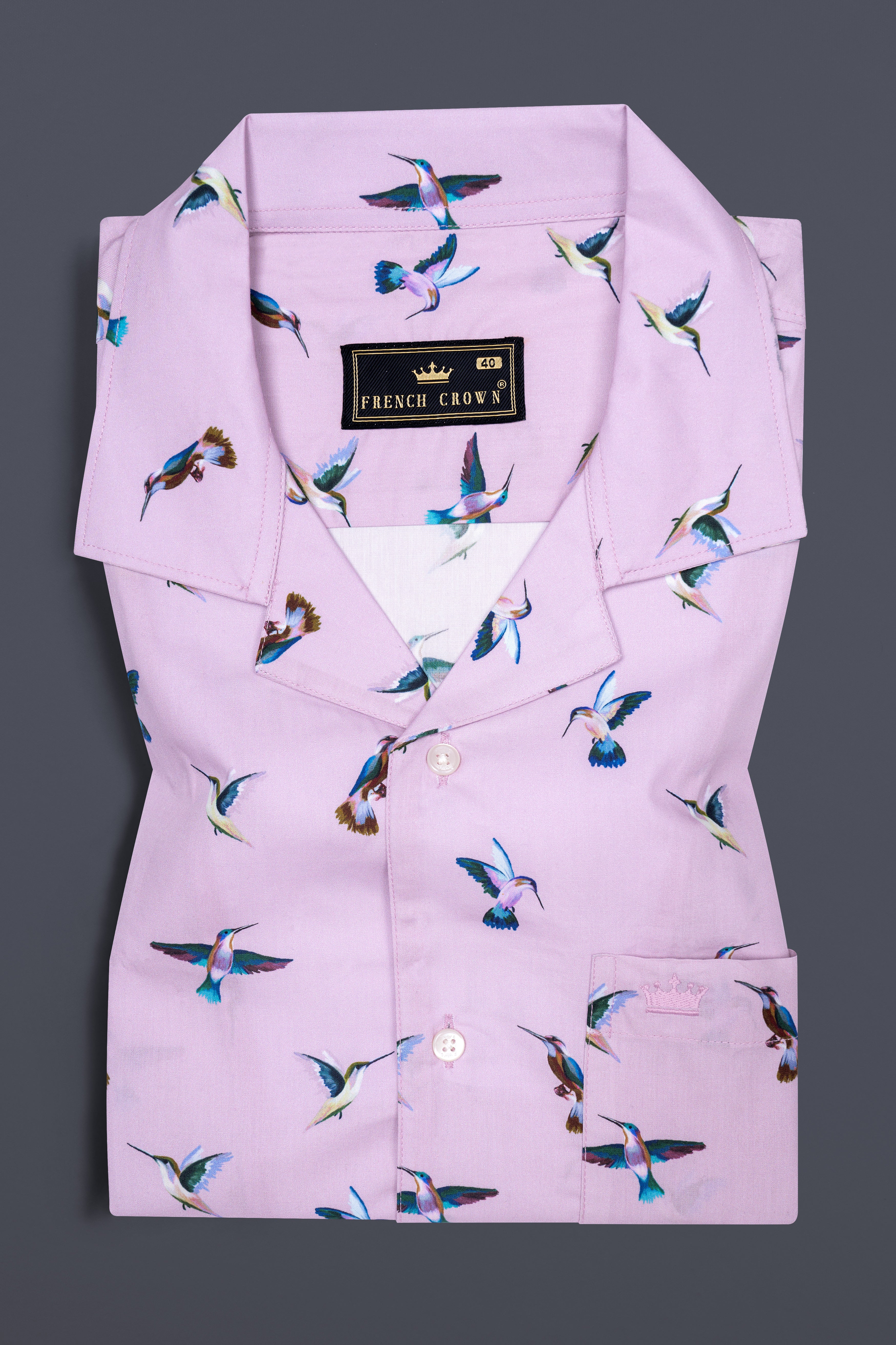 Maverick Lavender Multicolor Birds Printed Poplin Cotton Shirt