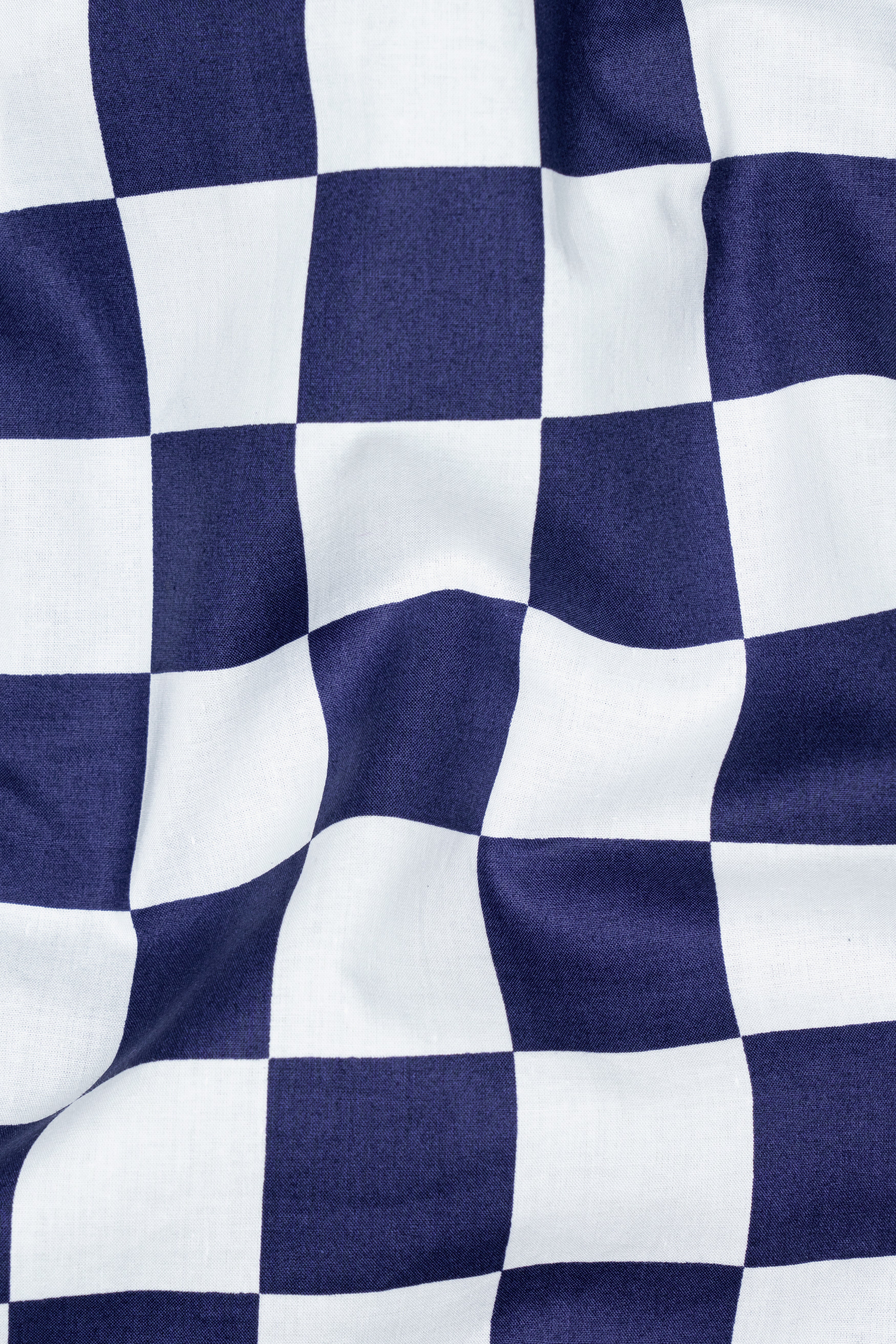 Bunting Blue with White Chess Board Printed Poplin Cotton Shirt
