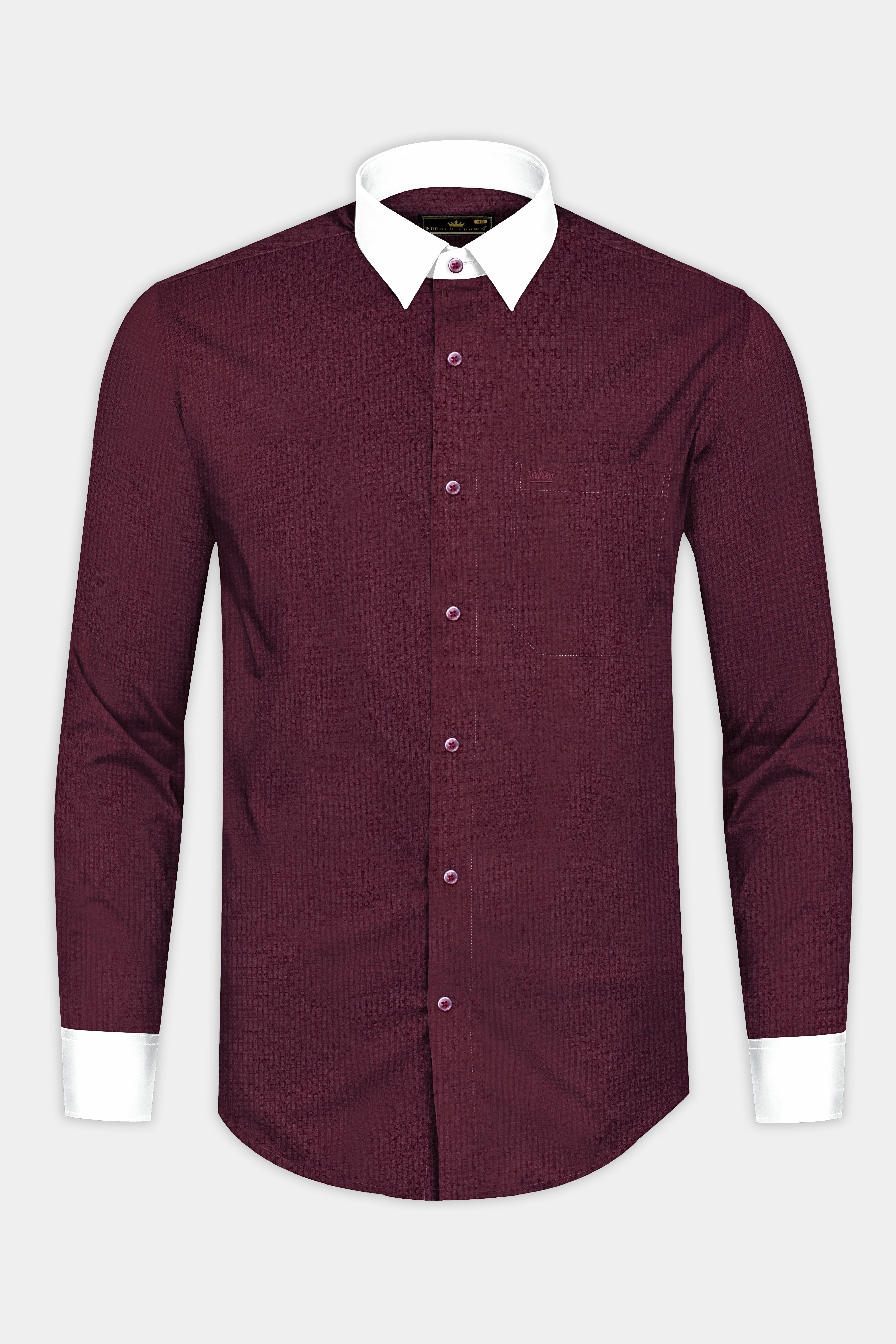 Wine Berry Red Dobby Textured Premium Cotton Shirt