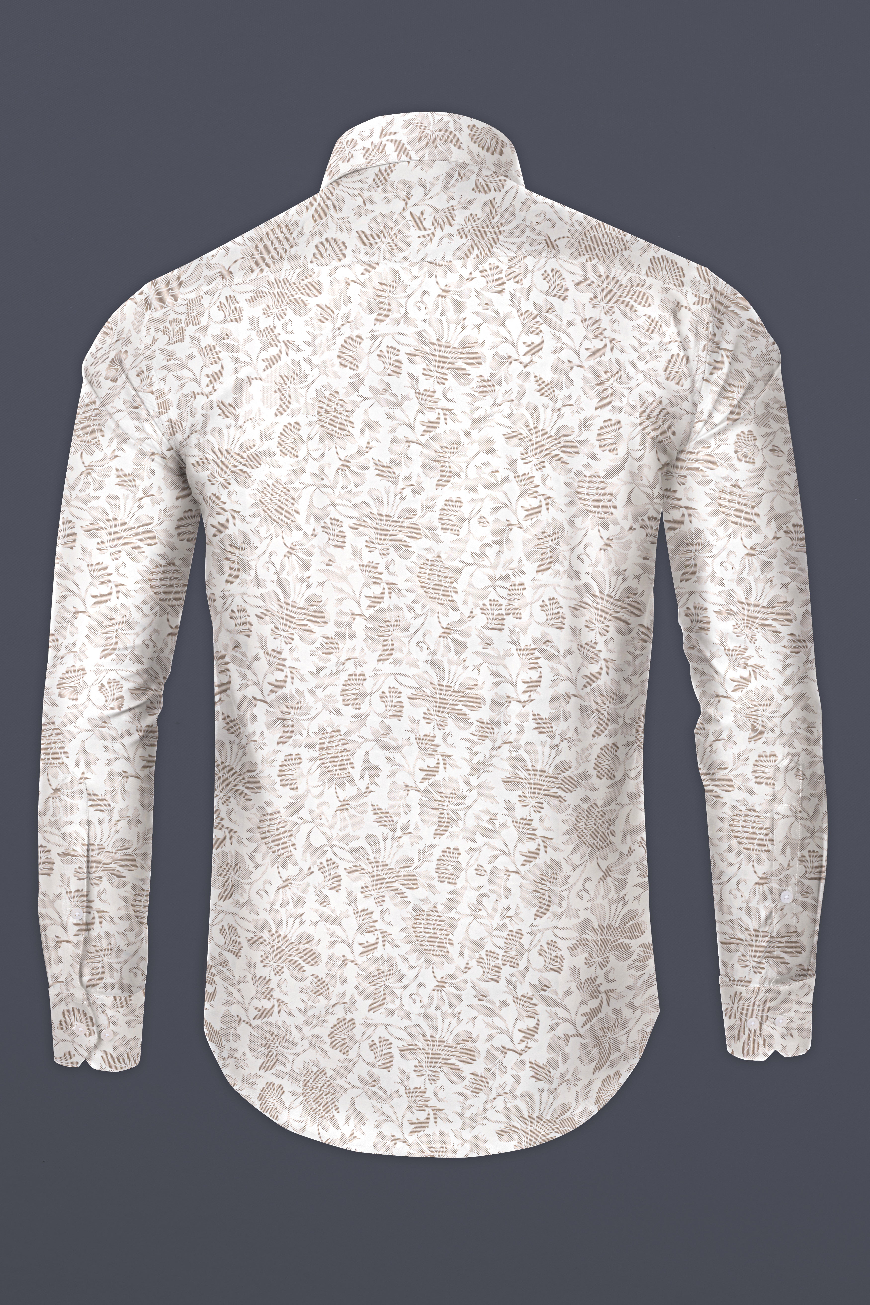 Bright White with Cinereous Brown Flower Printed Super Soft Premium Cotton Shirt