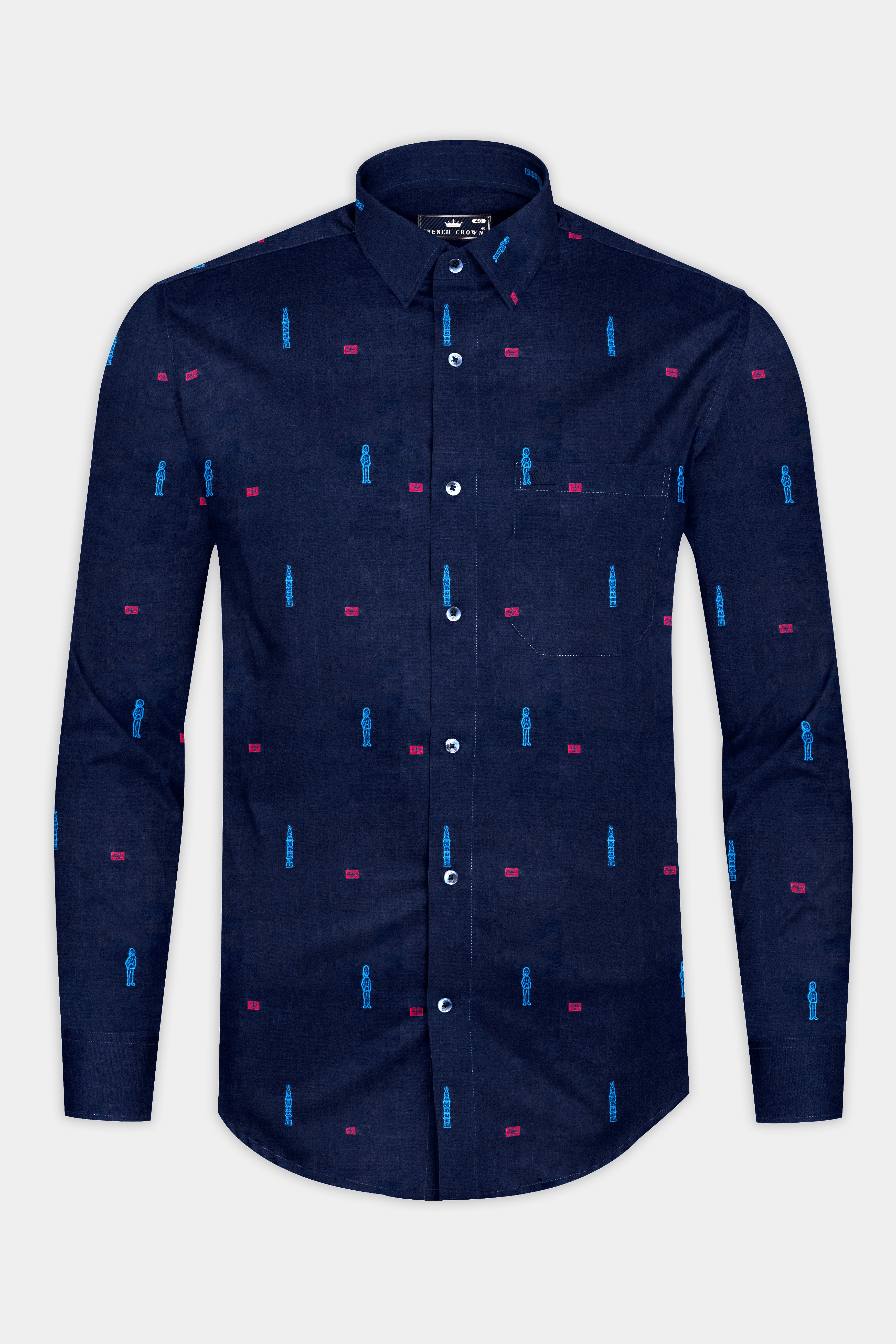 Haiti Blue Jacquard Textured Premium Cotton Shirt