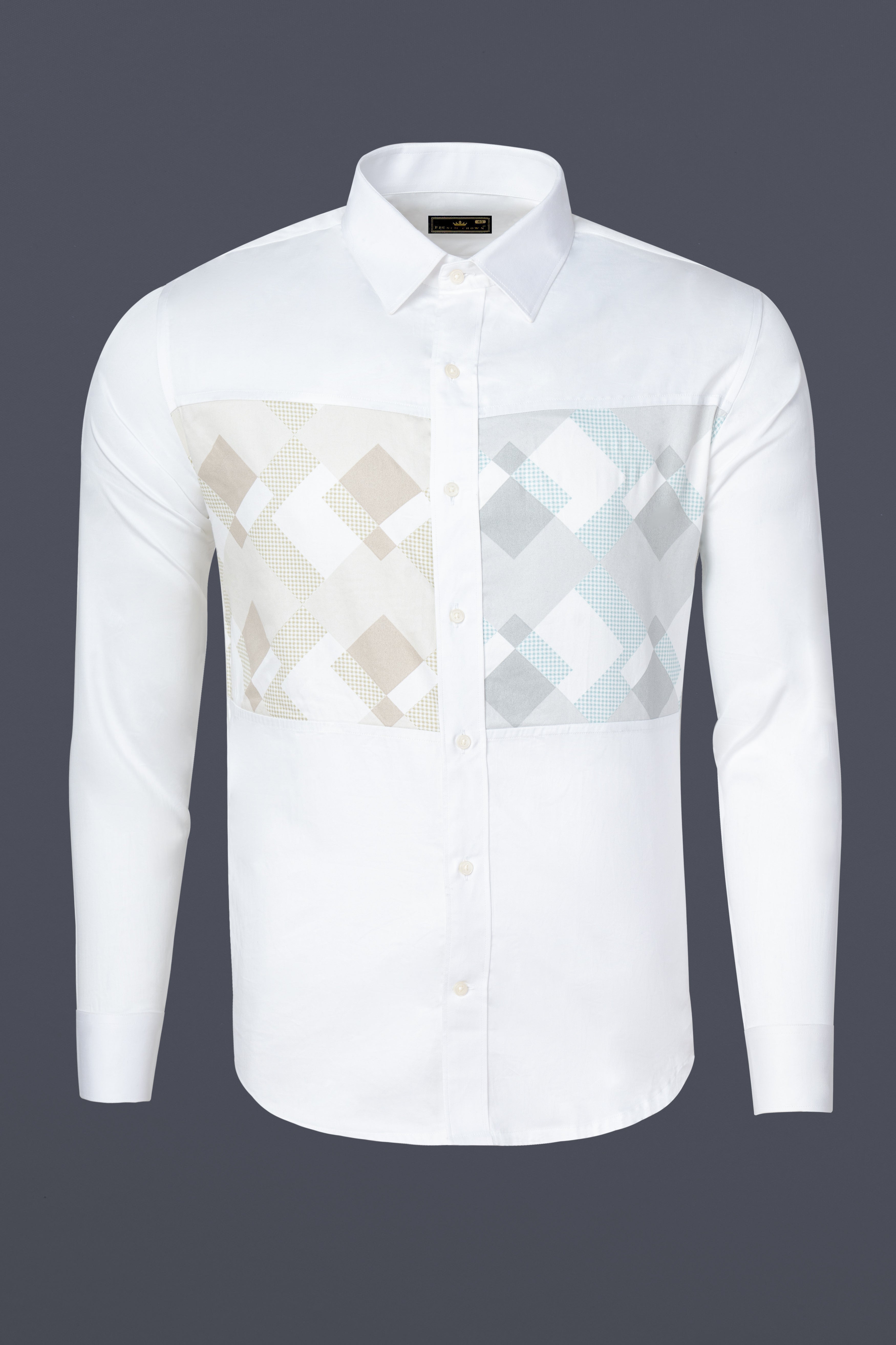 Bright White diamond shapes checkered pattern Subtle Sheen Super Soft Premium Cotton Designer Shirt