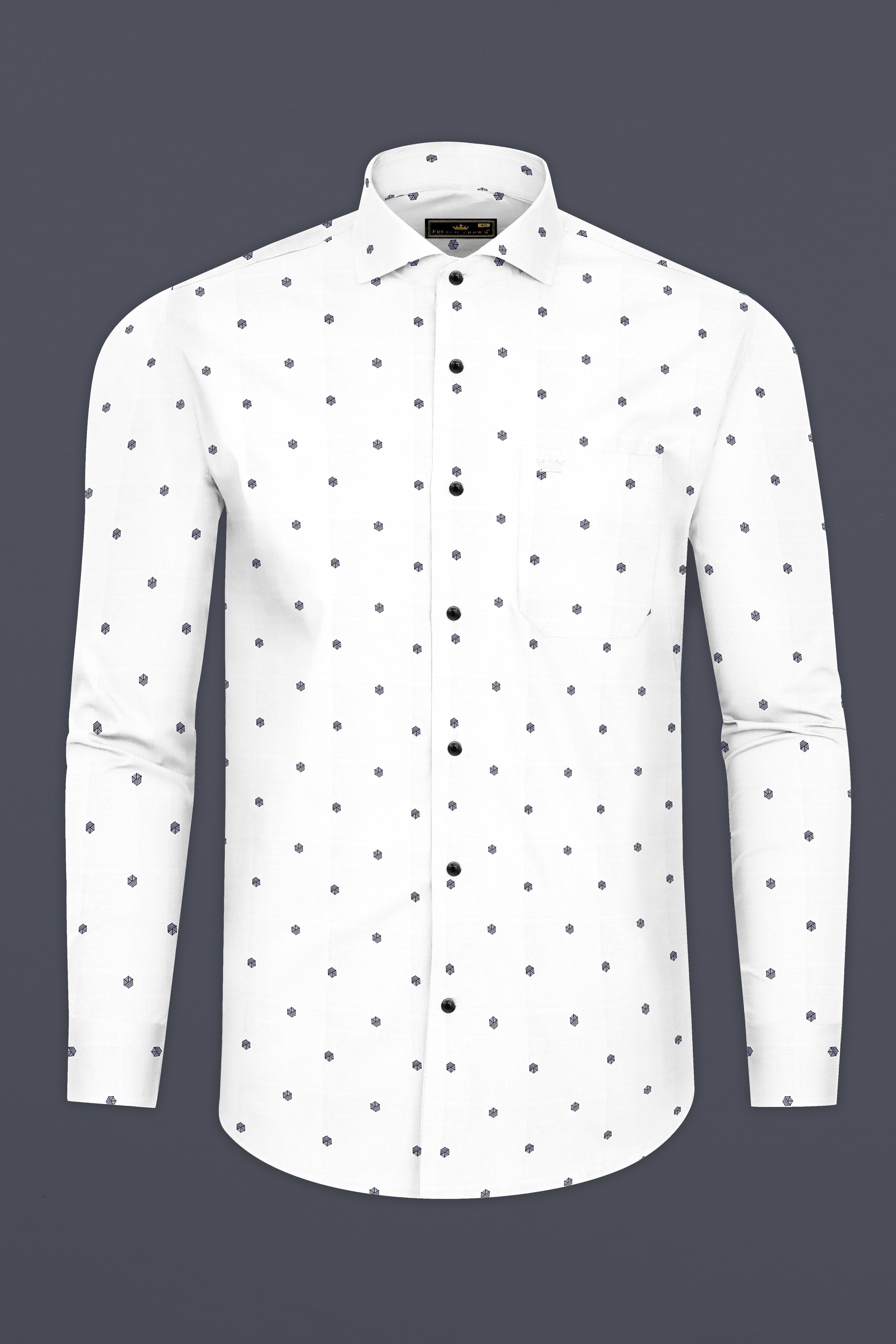 Bright White Print Subtle Sheen Super Soft Premium Cotton Shirt