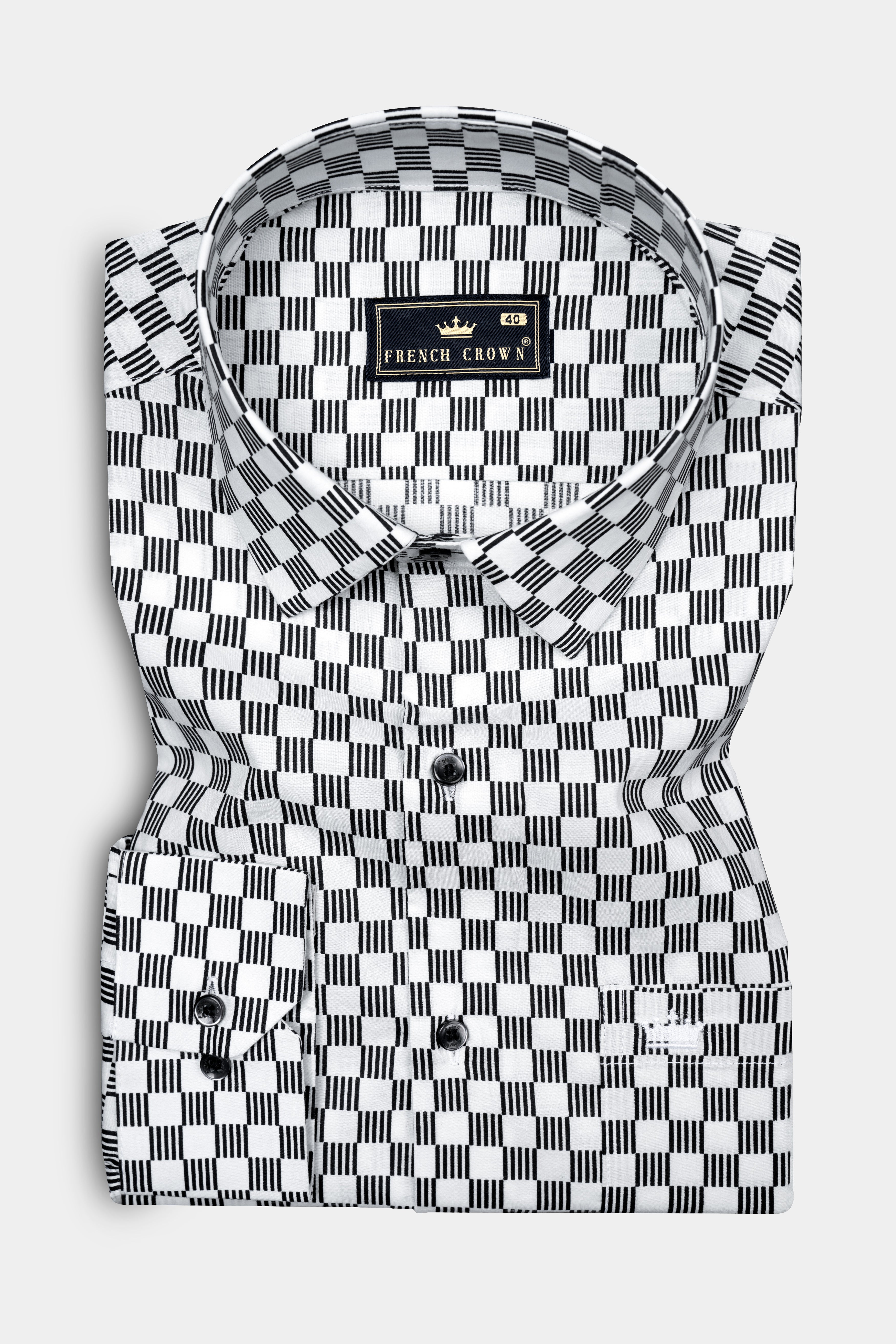 Cinder Black and Bright White Print Super Soft Premium Cotton Shirt