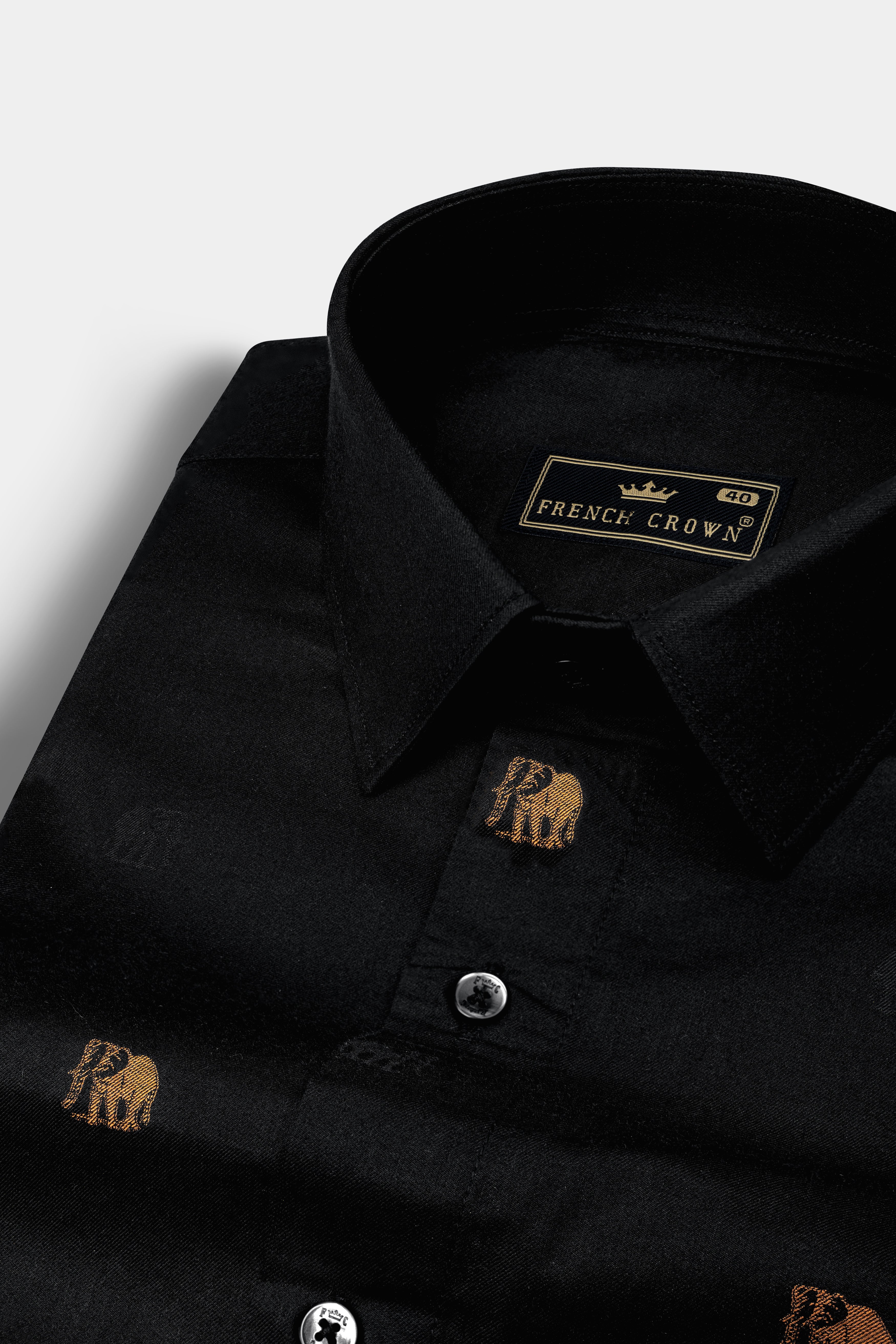 Jade Black Elephant Butta Printed Jacquard Textured Shirt