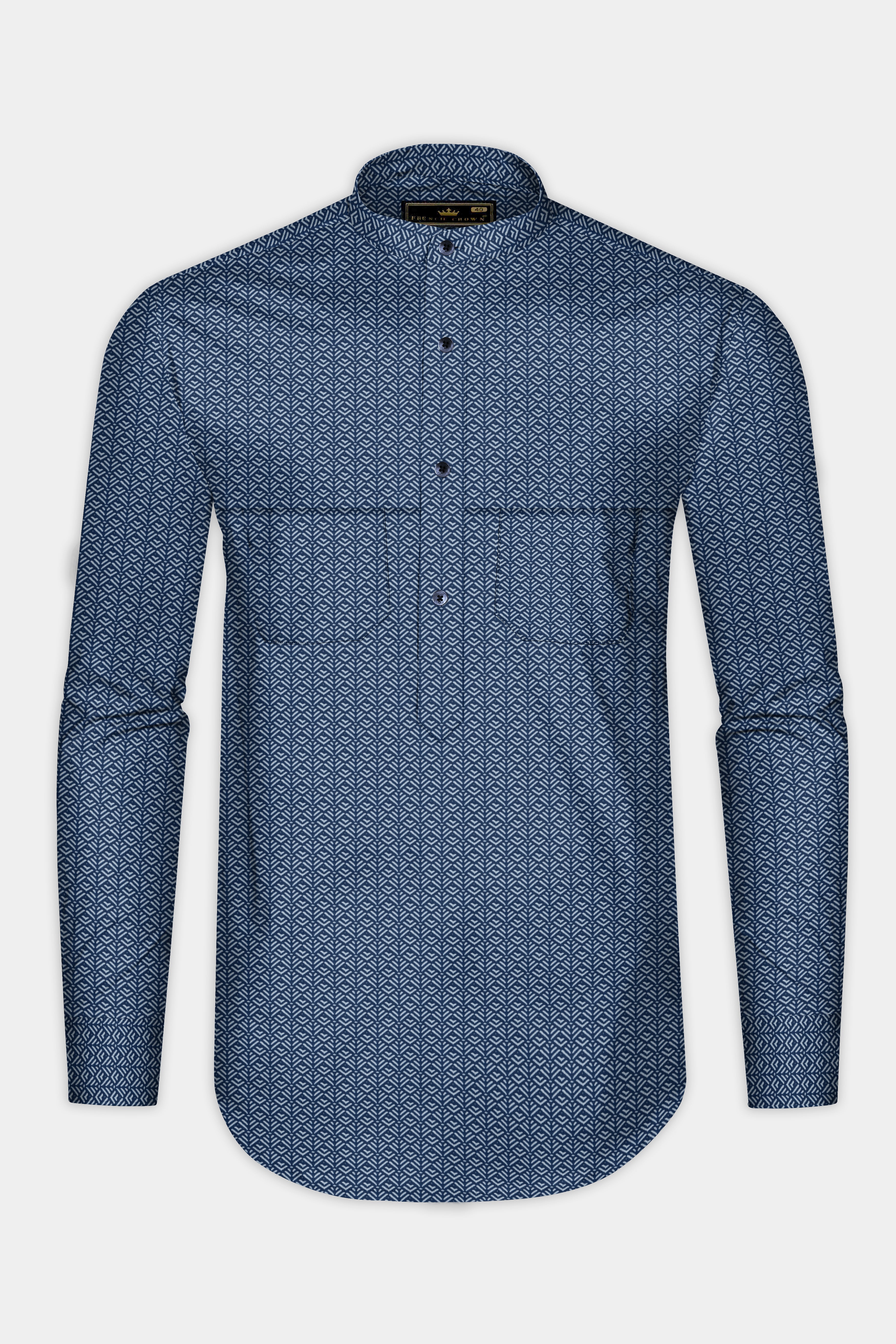 Haiti Blue Twill Prints Premium Cotton Shirt