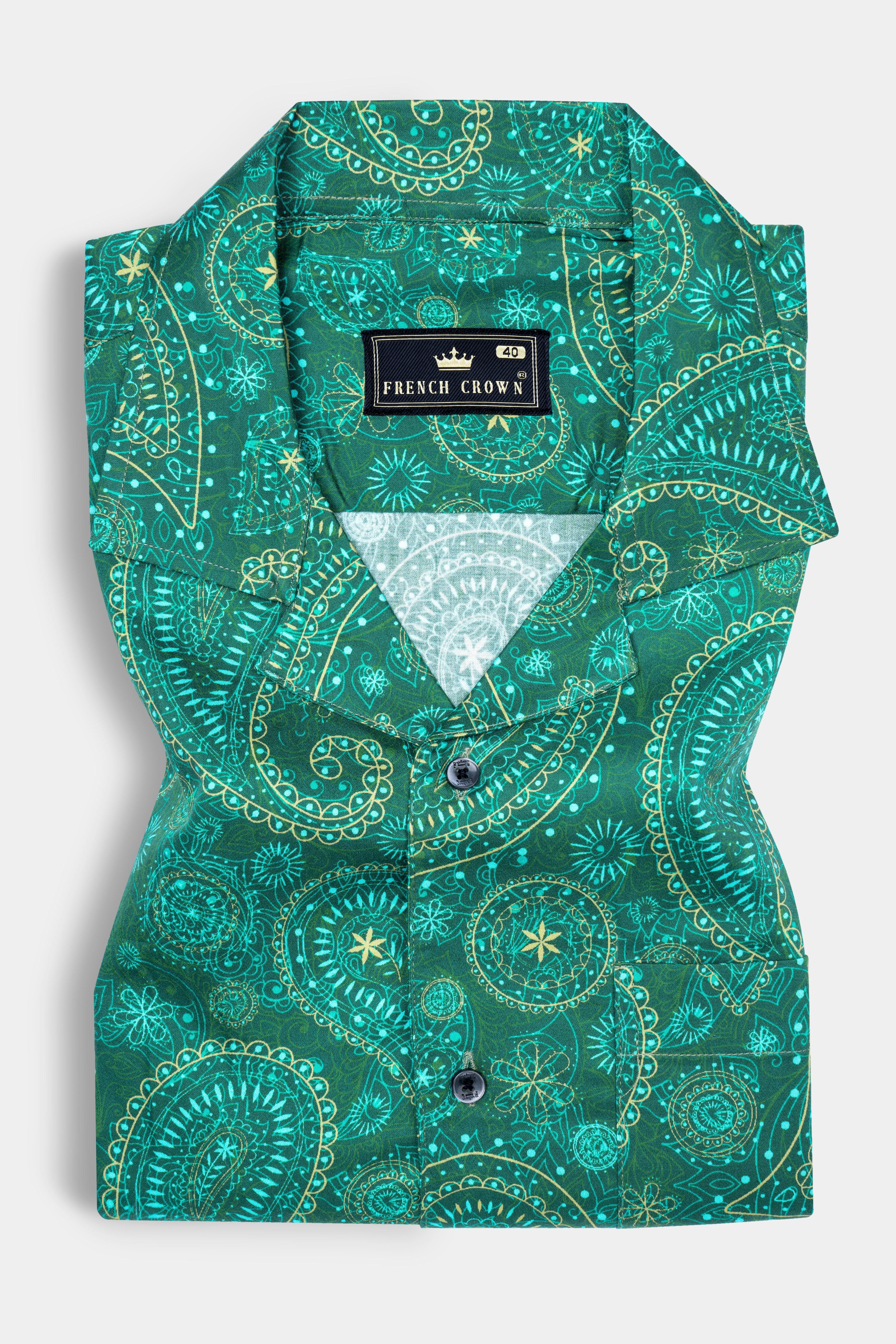 Viridian Green Paisley Printed Super Soft Premium Cotton Shirt