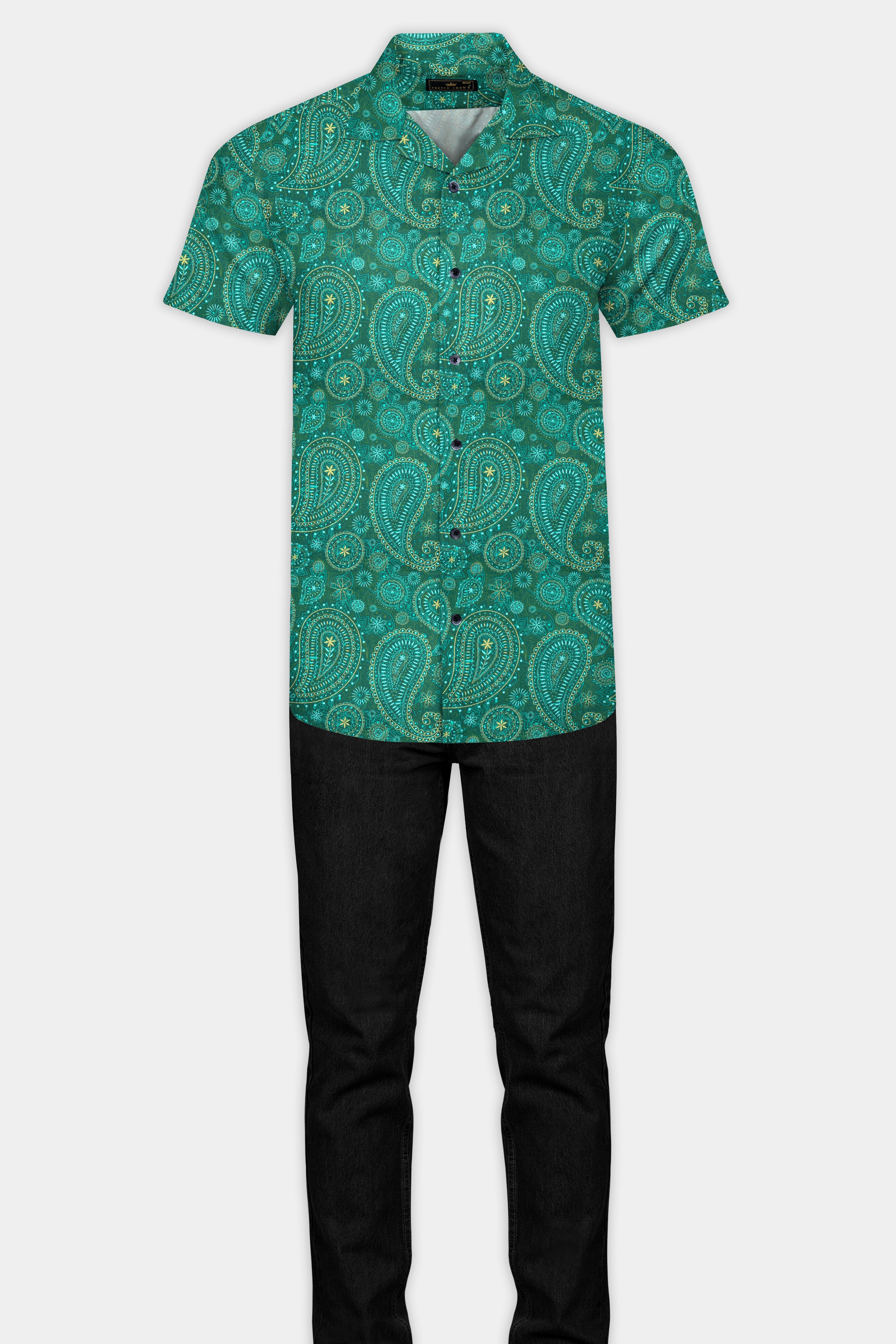 Viridian Green Paisley Printed Super Soft Premium Cotton Shirt