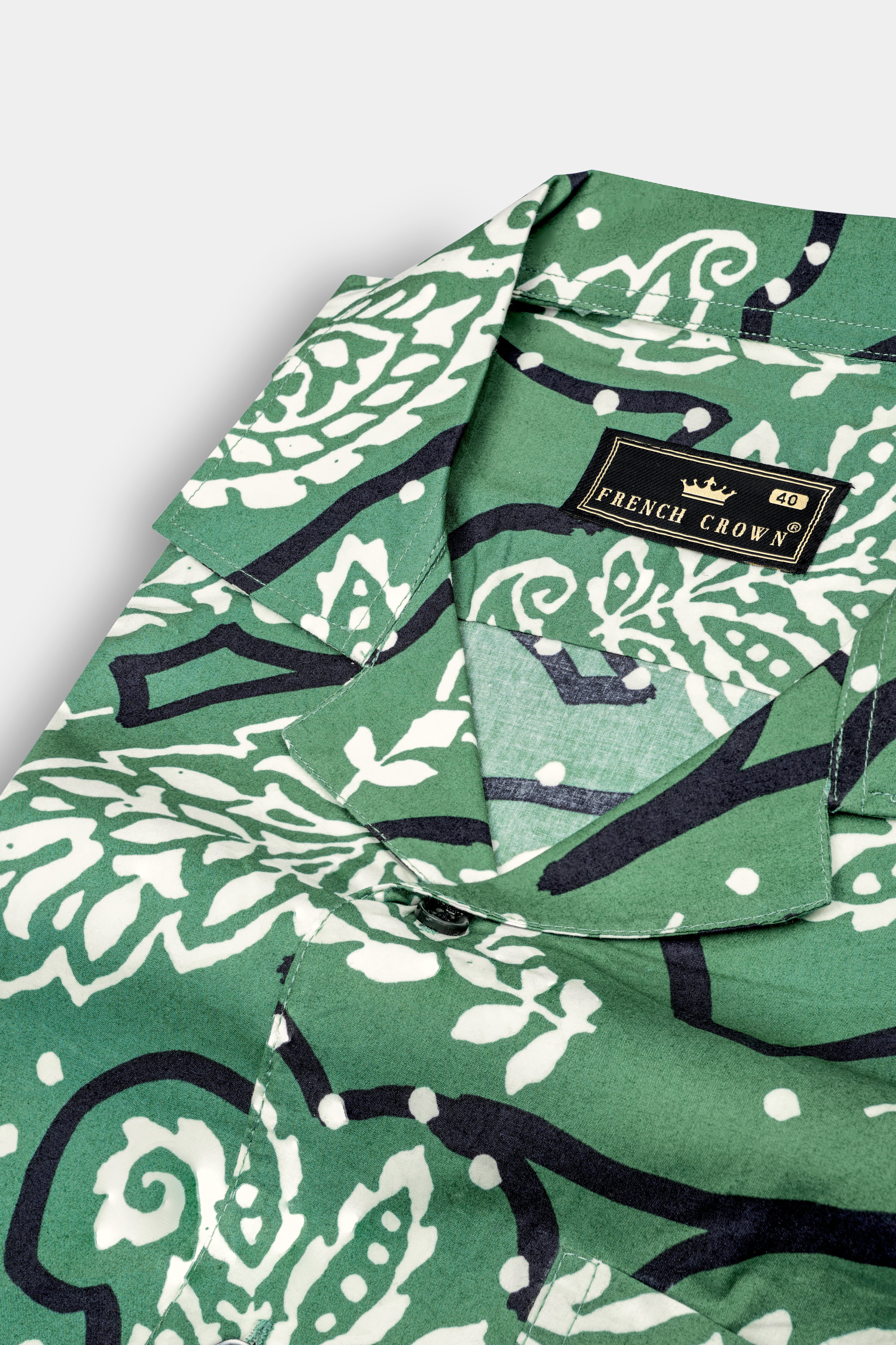 Killarney Green Leaves Printed Poplin Giza Cotton Shirt